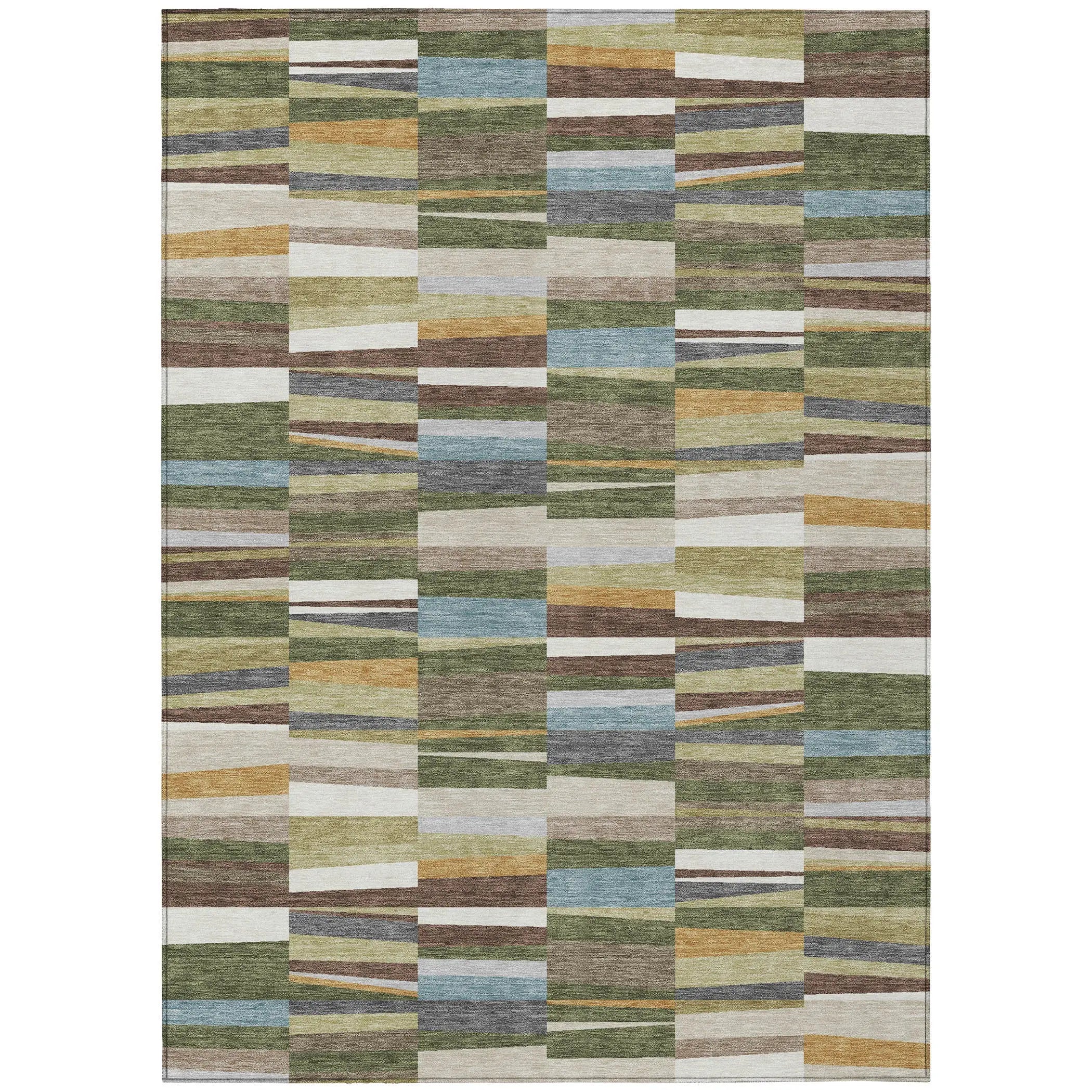 10' X 14' Olive Green And Green Striped Washable Indoor Outdoor Area Rug Homeroots Outdoor