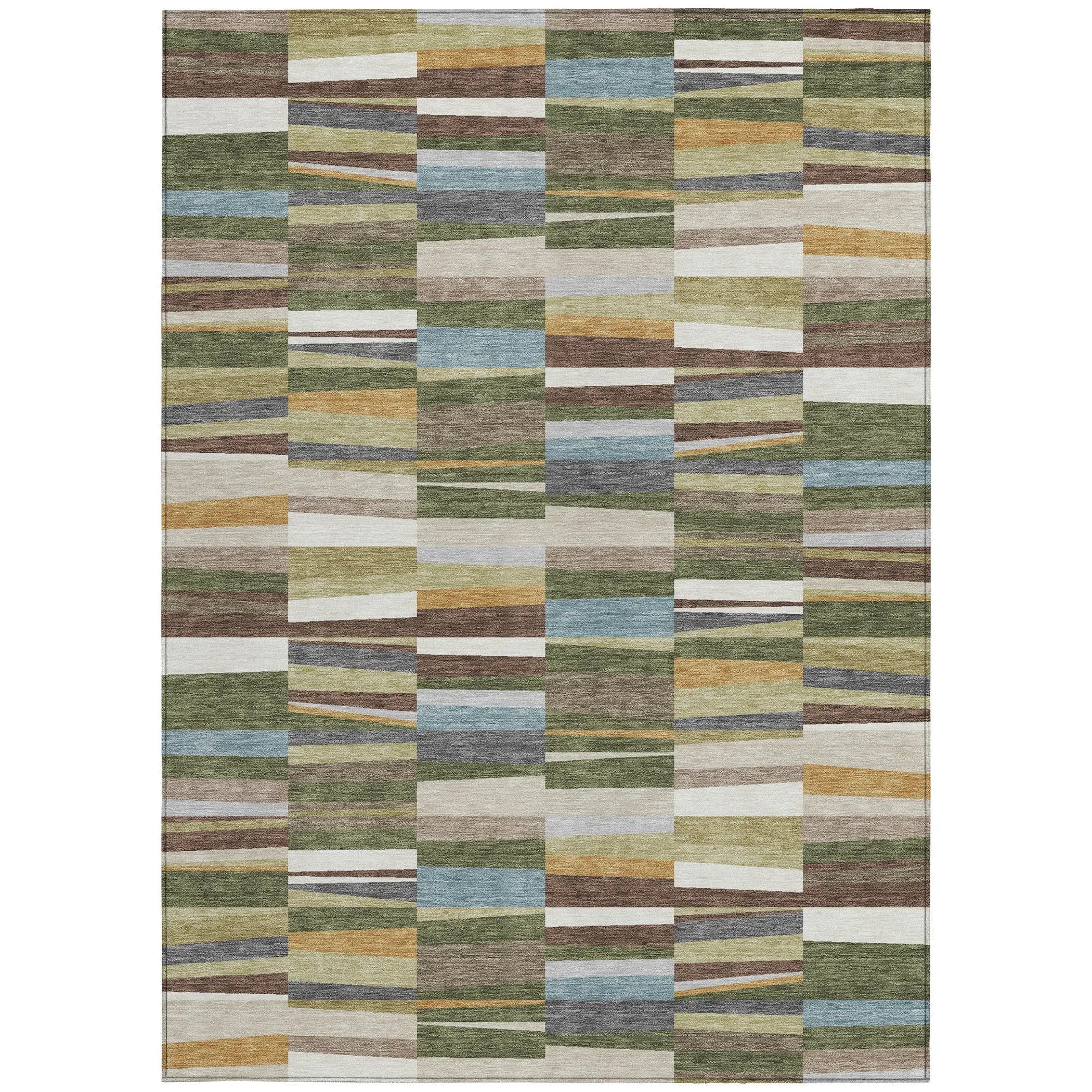 10' X 14' Olive Green And Green Striped Washable Indoor Outdoor Area Rug Homeroots Outdoor