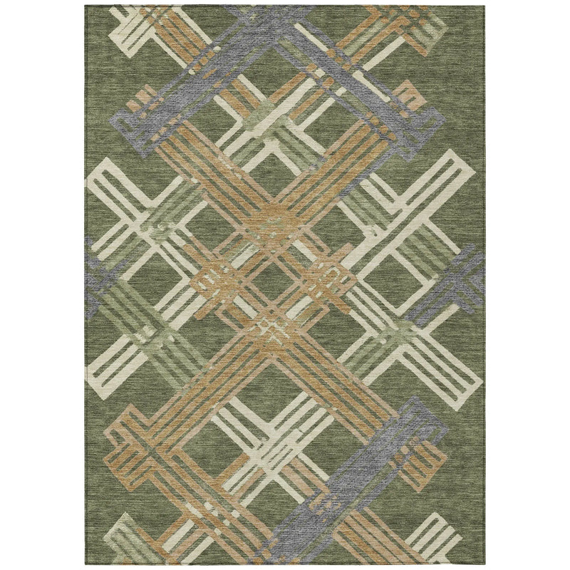 10' X 14' Olive Green And Ivory Geometric Washable Indoor Outdoor Area Rug Homeroots Outdoor