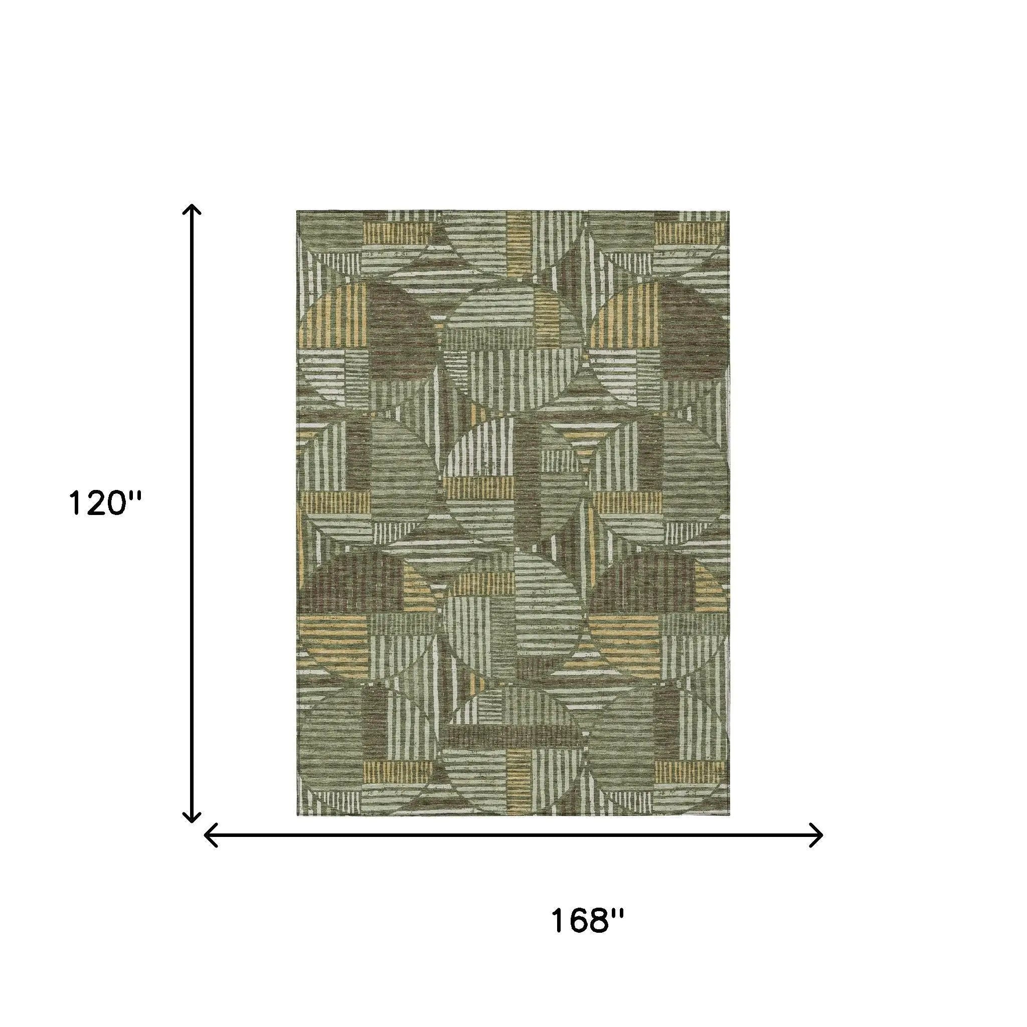 10' X 14' Olive Green And Khaki Geometric Washable Indoor Outdoor Area Rug Homeroots Outdoor
