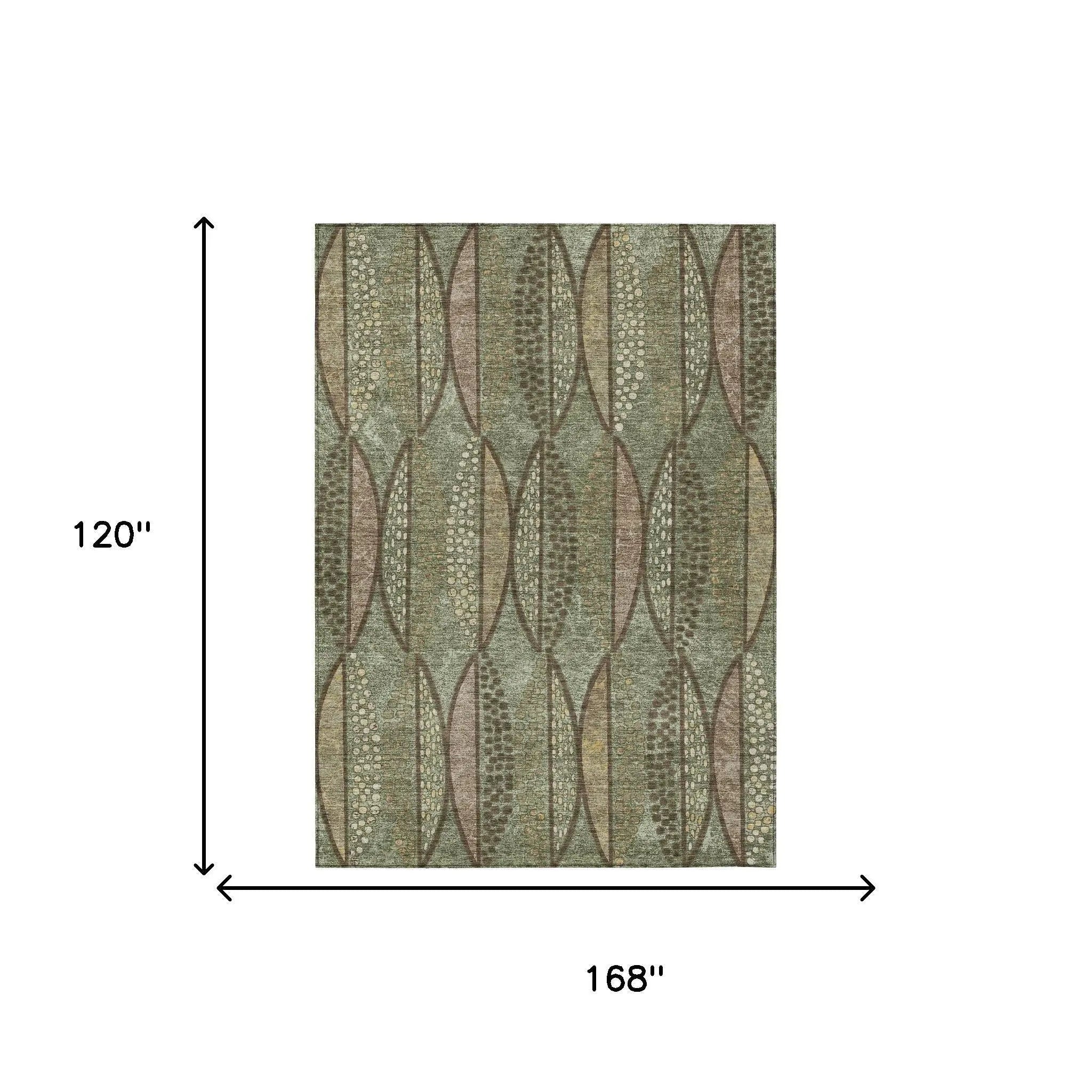 10' X 14' Olive Green And Linen Geometric Washable Indoor Outdoor Area Rug Homeroots Outdoor