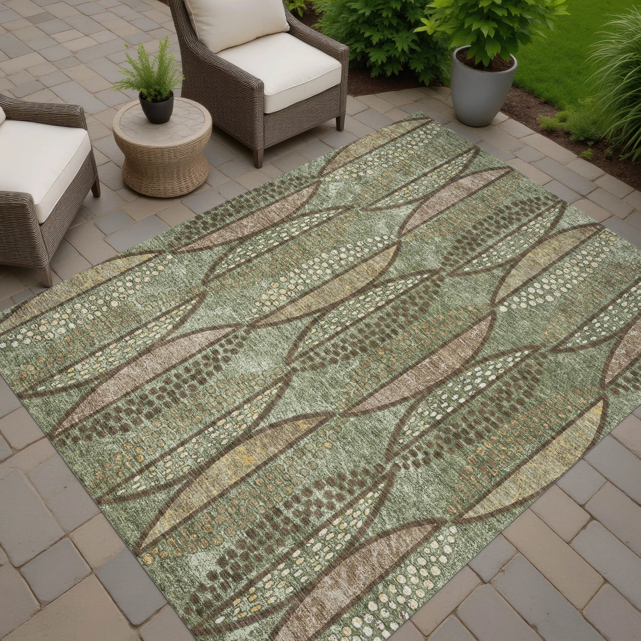 10' X 14' Olive Green And Linen Geometric Washable Indoor Outdoor Area Rug Homeroots Outdoor