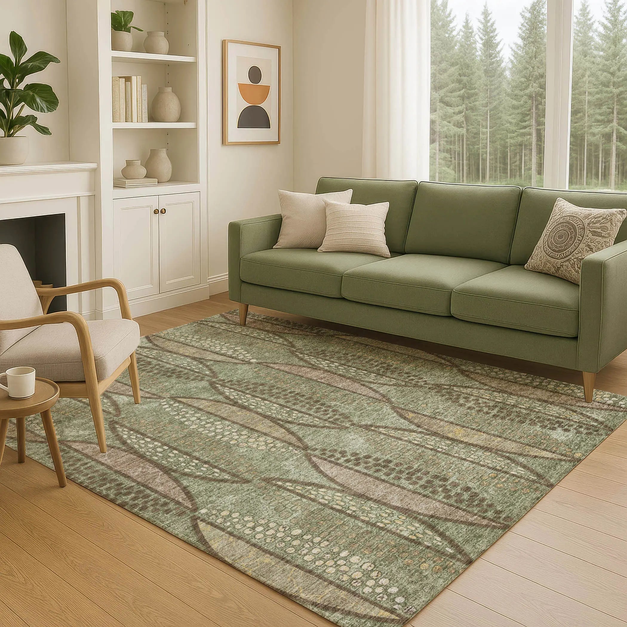 10' X 14' Olive Green And Linen Geometric Washable Indoor Outdoor Area Rug Homeroots Outdoor