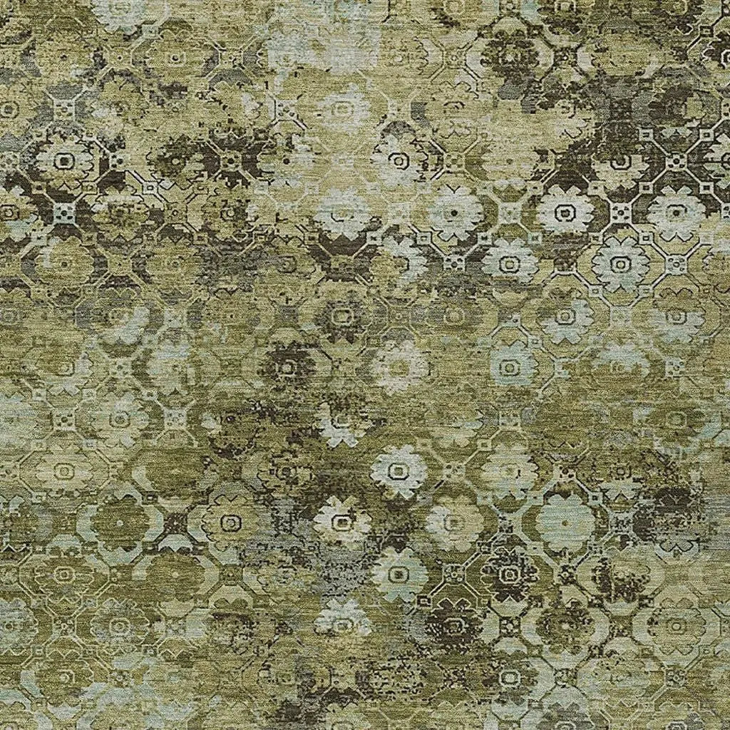 10' X 14' Olive Green And Mint Green Abstract Washable Indoor Outdoor Area Rug Homeroots Outdoor