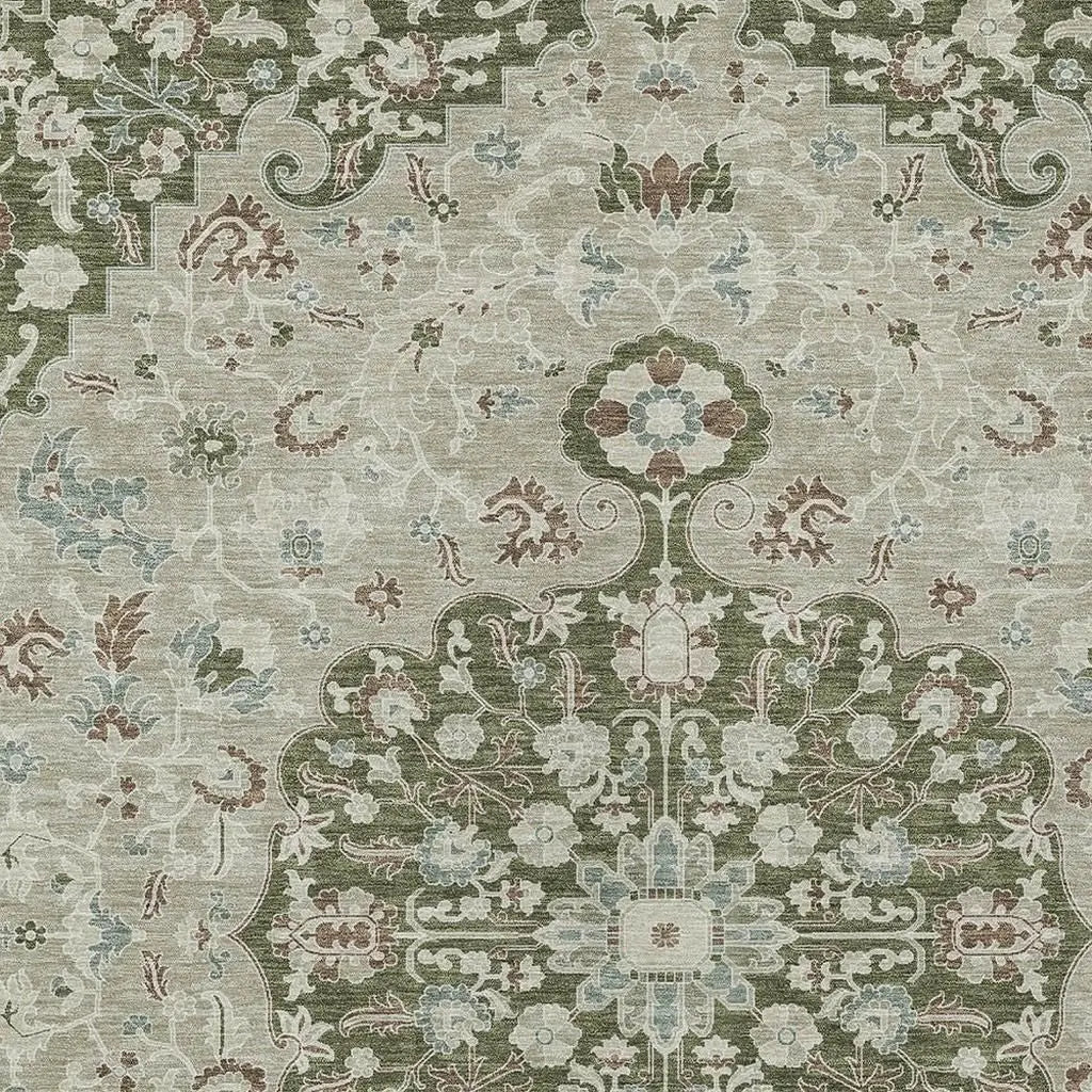 10' X 14' Olive Green And Sage Floral Medallion Washable Indoor Outdoor Area Rug Homeroots Outdoor