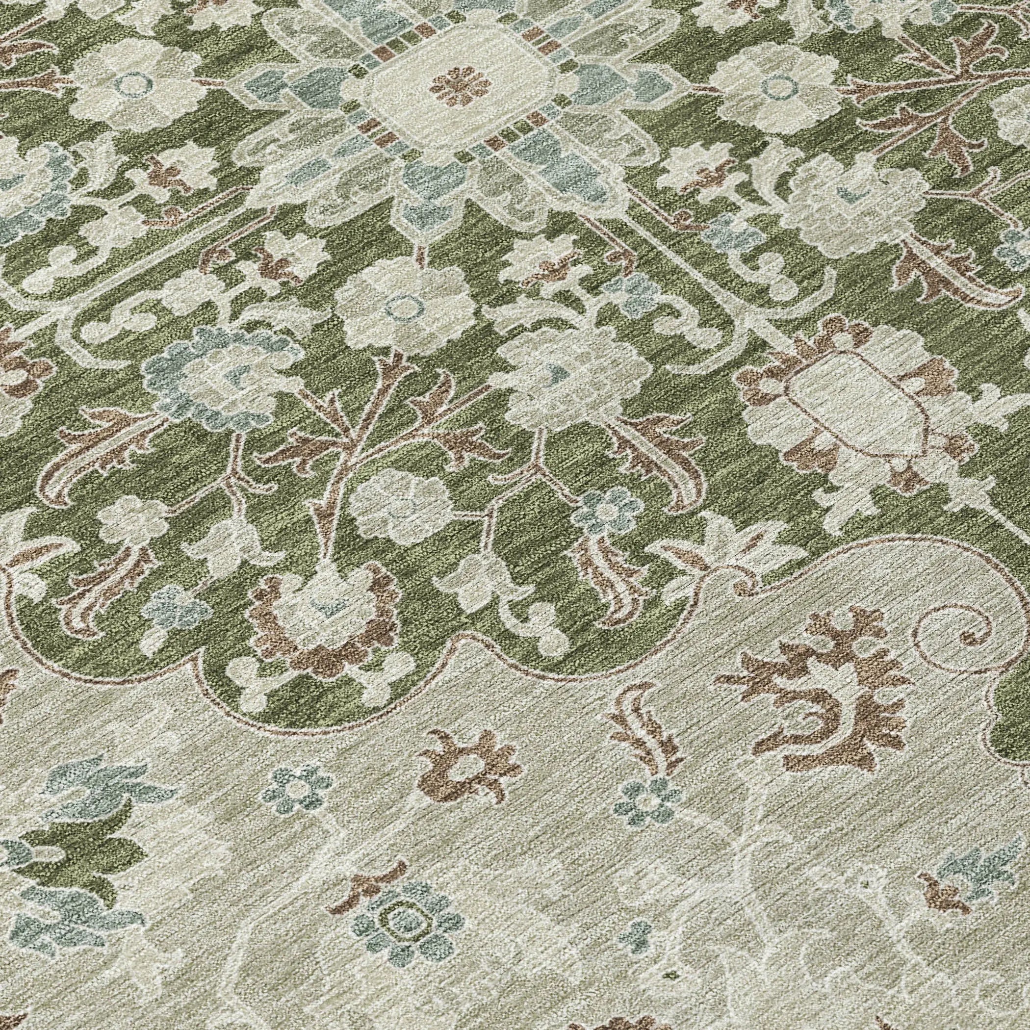 10' X 14' Olive Green And Sage Floral Medallion Washable Indoor Outdoor Area Rug Homeroots Outdoor