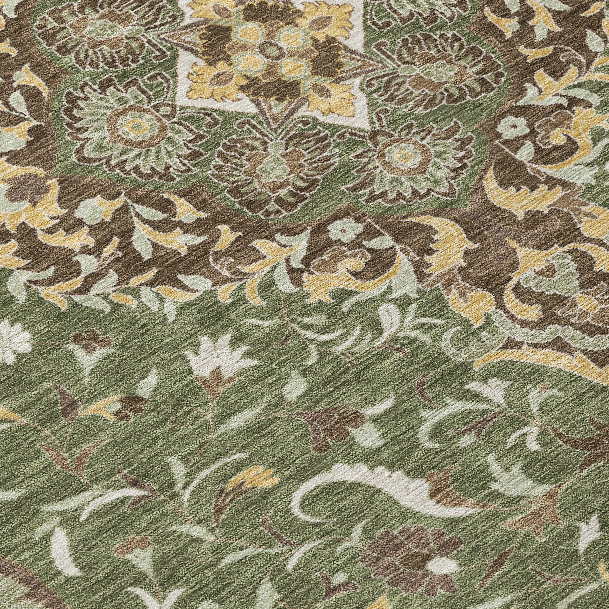 10' X 14' Olive Green And Taupe Medallion Washable Indoor Outdoor Area Rug Homeroots Outdoor