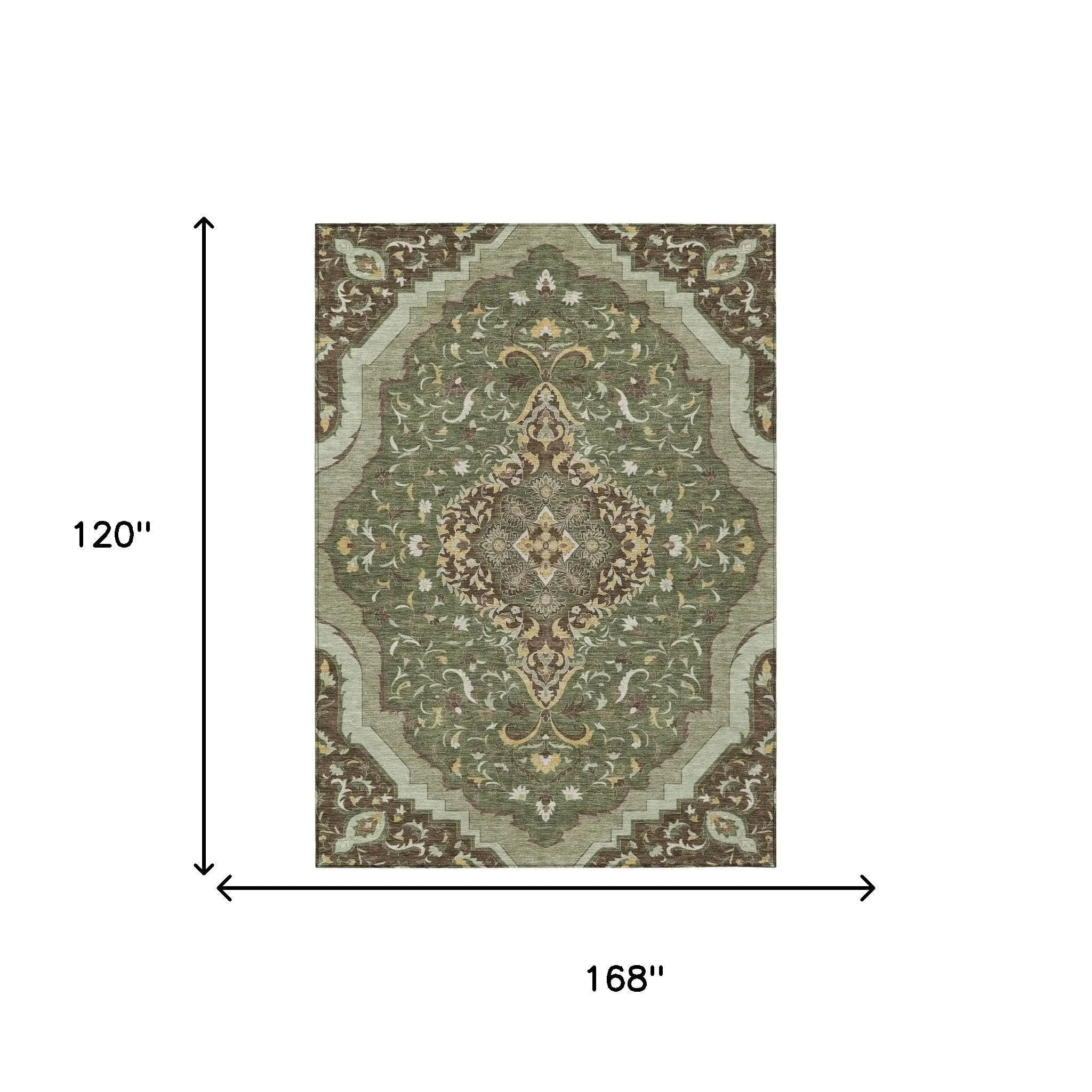10' X 14' Olive Green And Taupe Medallion Washable Indoor Outdoor Area Rug Homeroots Outdoor