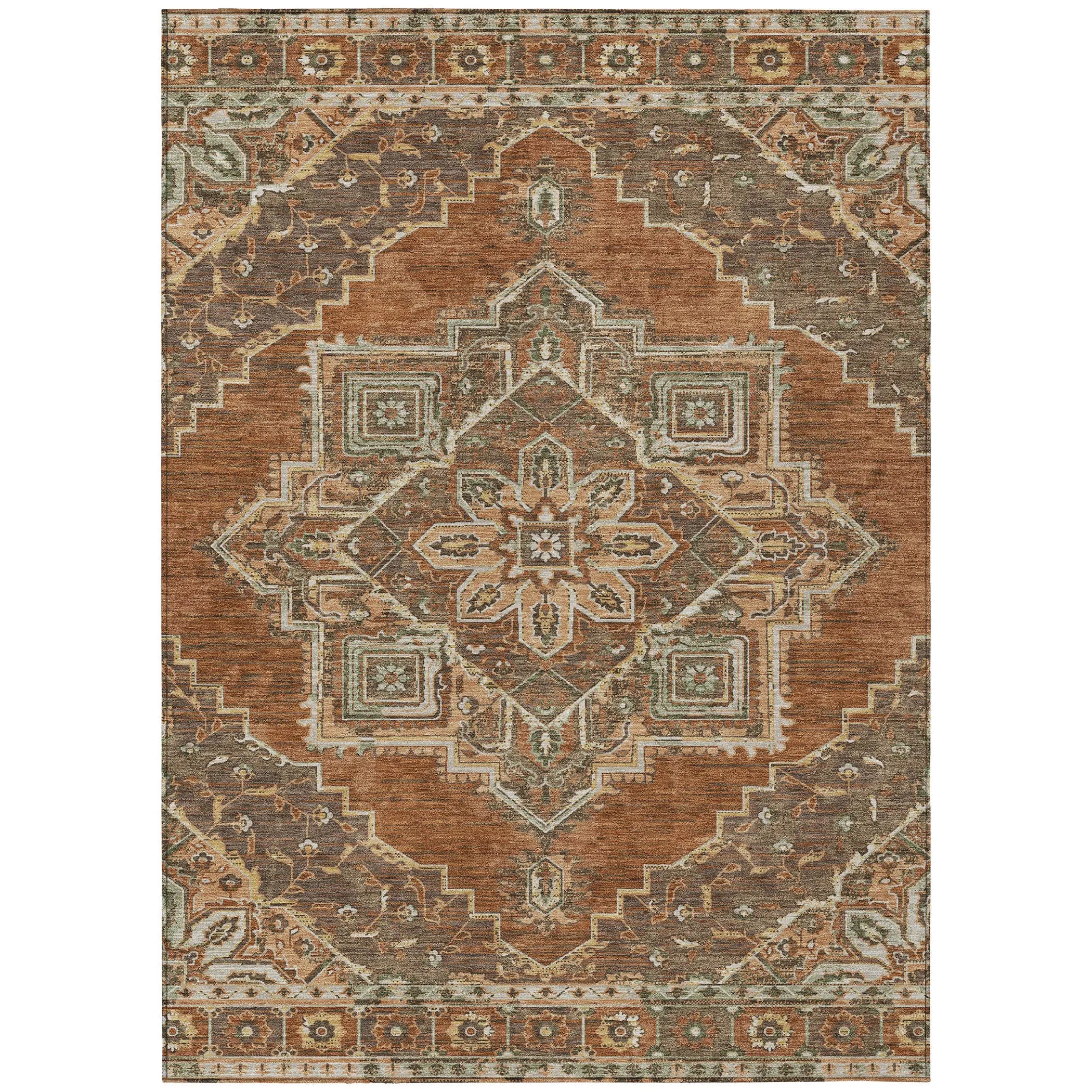 10' X 14' Orange And Aqua Oriental Washable Indoor Outdoor Area Rug Homeroots Outdoor