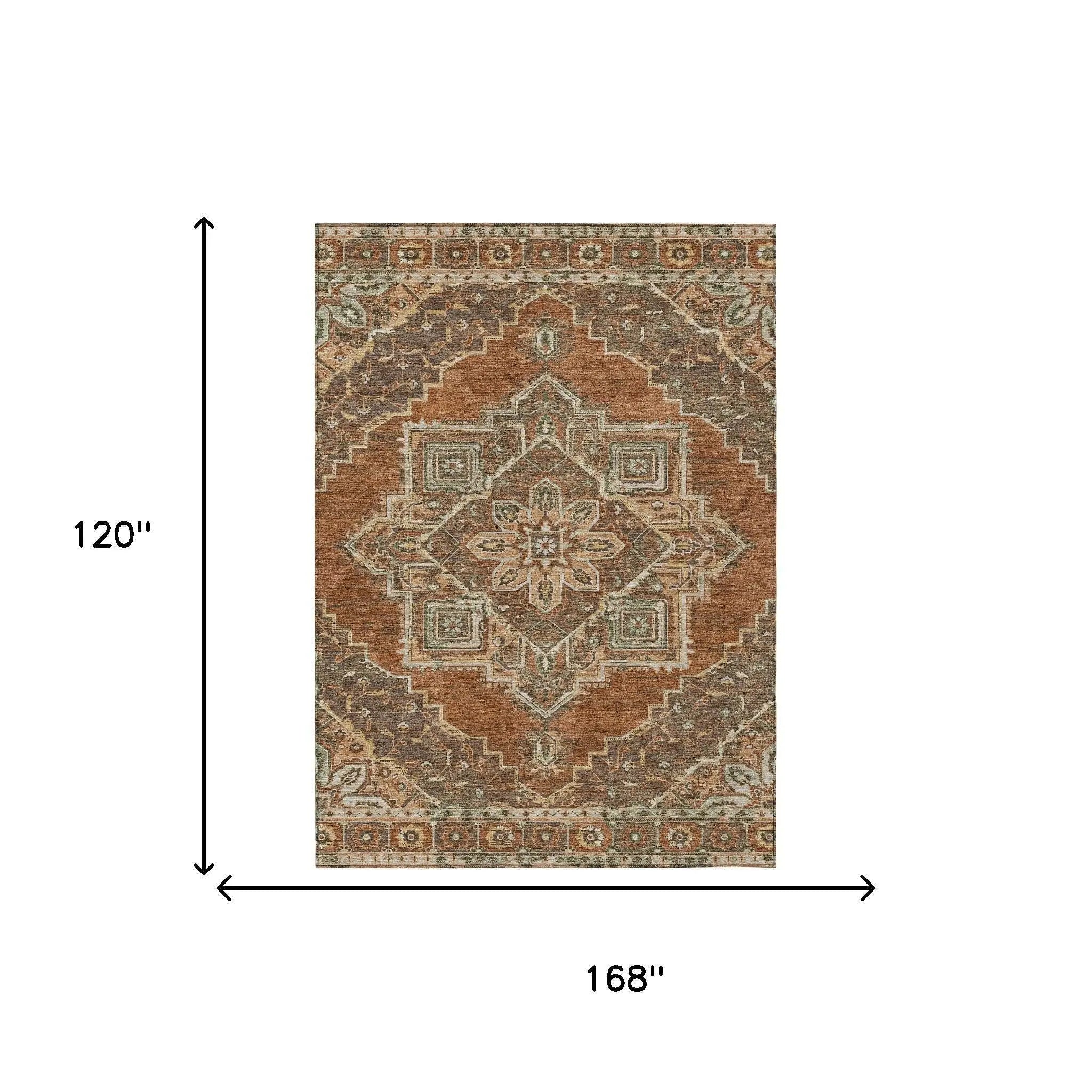10' X 14' Orange And Aqua Oriental Washable Indoor Outdoor Area Rug Homeroots Outdoor
