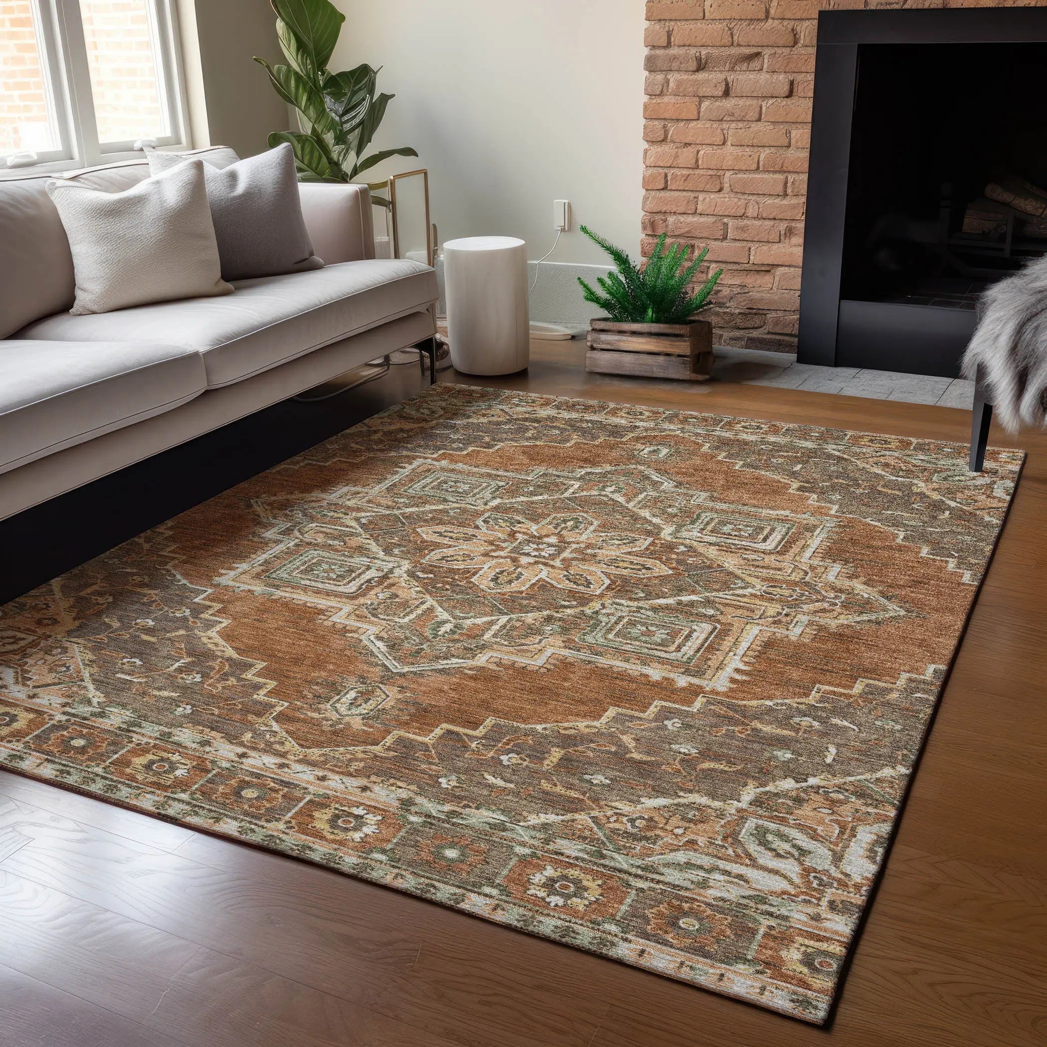10' X 14' Orange And Aqua Oriental Washable Indoor Outdoor Area Rug Homeroots Outdoor