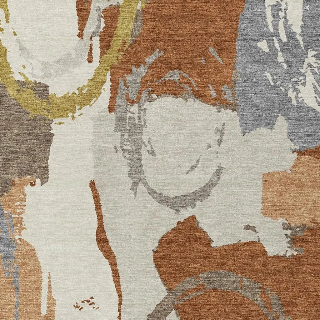 10' X 14' Orange And Beige Abstract Washable Indoor Outdoor Area Rug Homeroots Outdoor