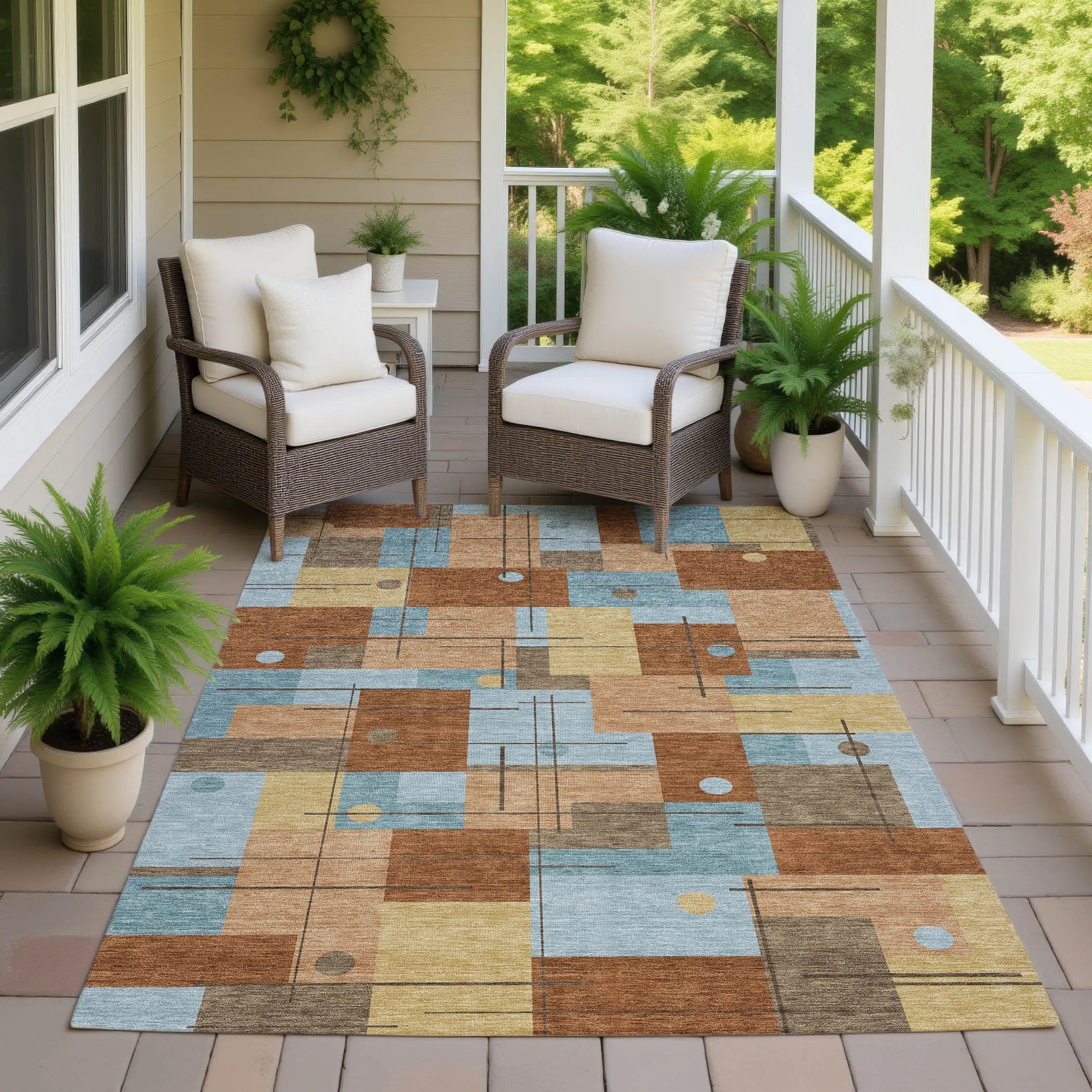 10' X 14' Orange And Beige Geometric Washable Indoor Outdoor Area Rug Homeroots Outdoor