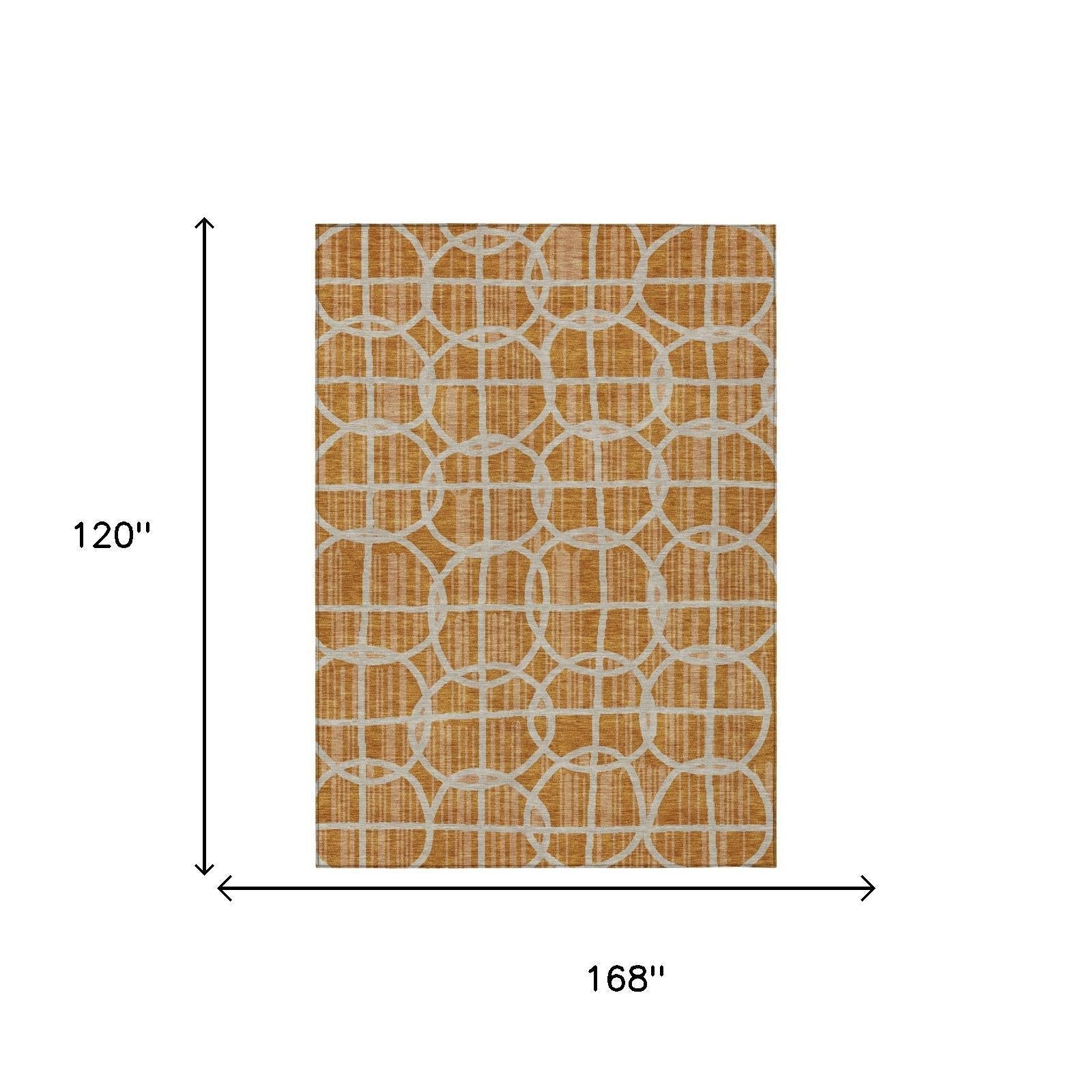 10' X 14' Orange And Beige Geometric Washable Indoor Outdoor Area Rug Homeroots Outdoor