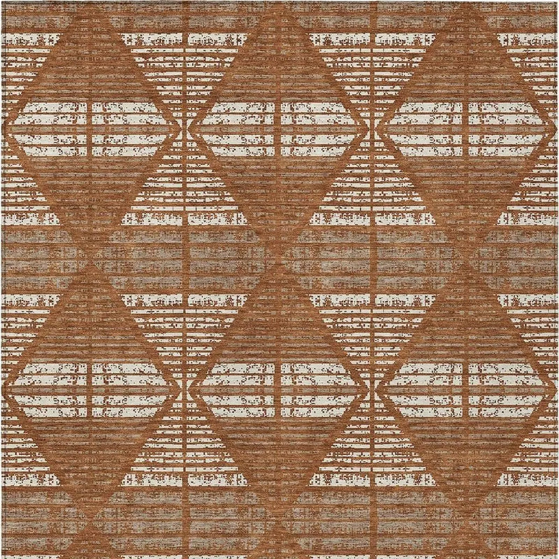 10' X 14' Orange And Beige Geometric Washable Indoor Outdoor Area Rug Homeroots Outdoor