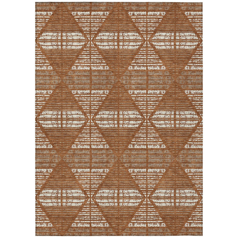 10' X 14' Orange And Beige Geometric Washable Indoor Outdoor Area Rug Homeroots Outdoor