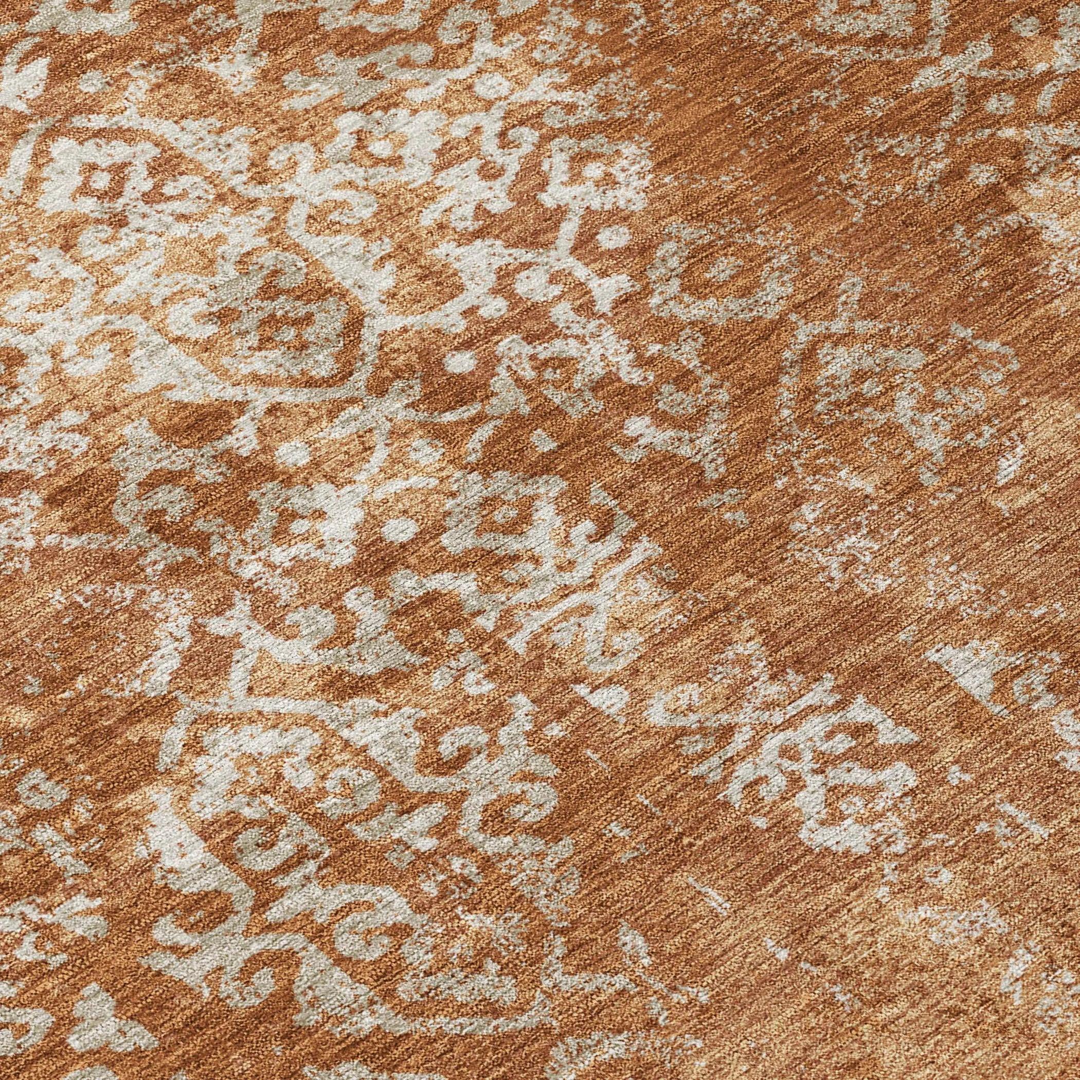 10' X 14' Orange And Beige Oriental Washable Indoor Outdoor Area Rug Homeroots Outdoor