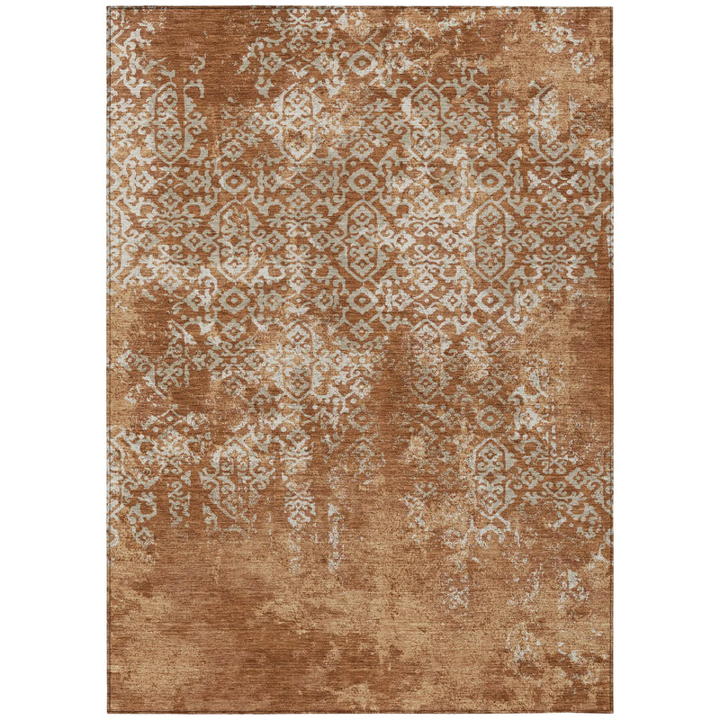 10' X 14' Orange And Beige Oriental Washable Indoor Outdoor Area Rug Homeroots Outdoor