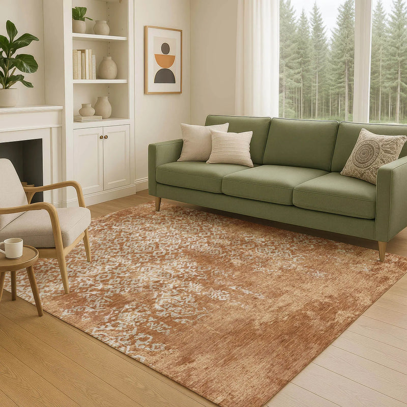 10' X 14' Orange And Beige Oriental Washable Indoor Outdoor Area Rug Homeroots Outdoor