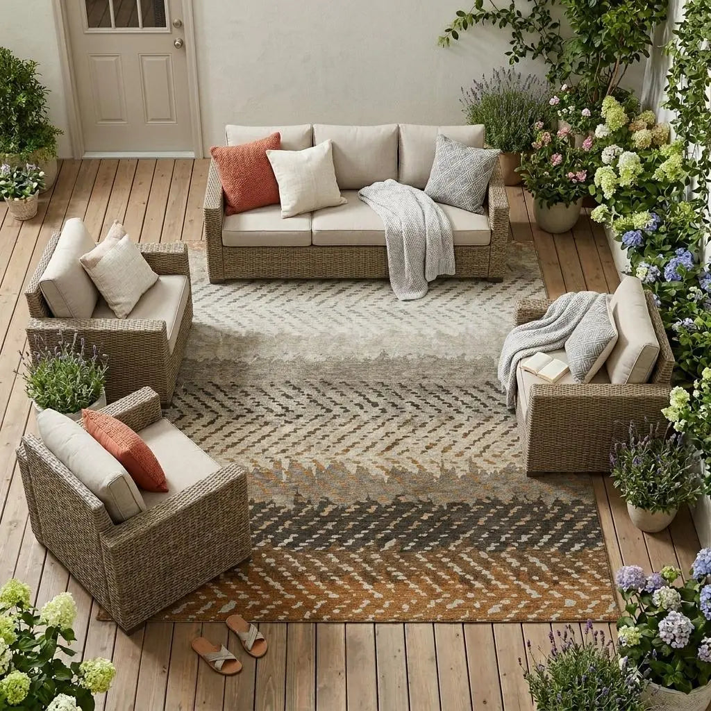 10' X 14' Orange And Beige Striped Washable Indoor Outdoor Area Rug Homeroots Outdoor