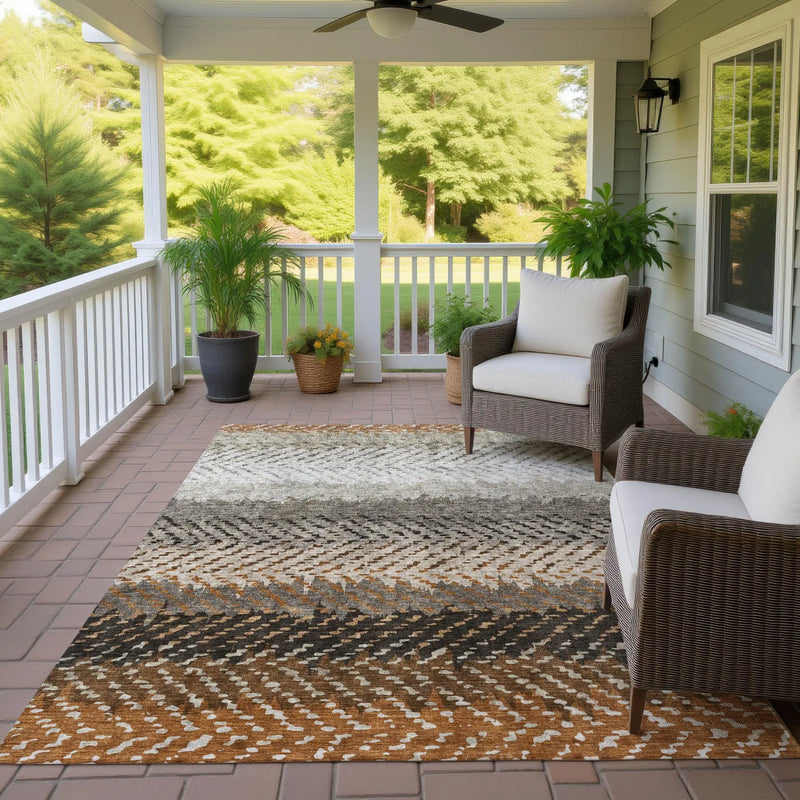 10' X 14' Orange And Beige Striped Washable Indoor Outdoor Area Rug Homeroots Outdoor