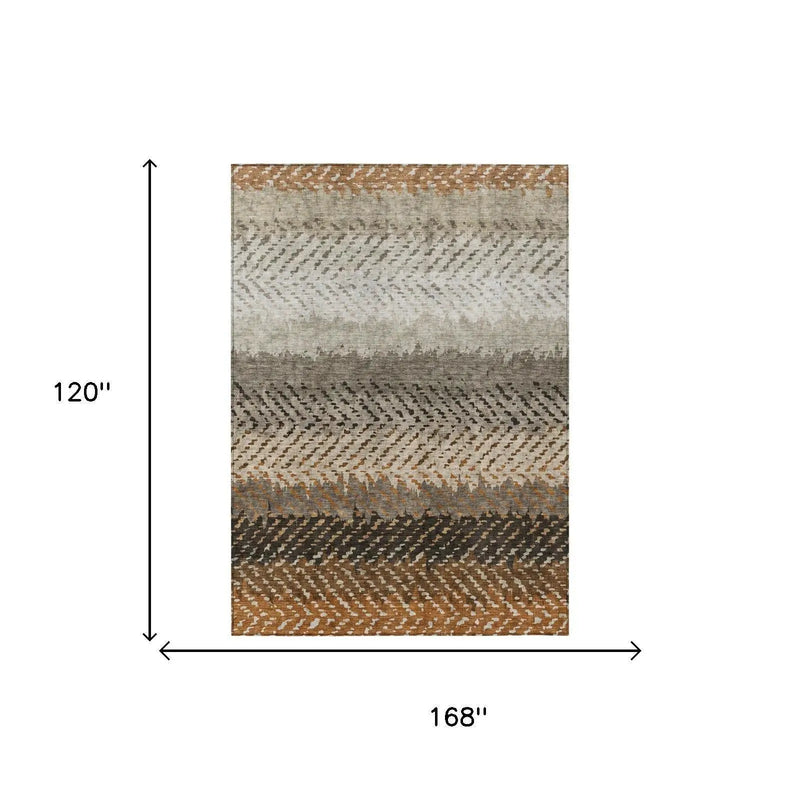 10' X 14' Orange And Beige Striped Washable Indoor Outdoor Area Rug Homeroots Outdoor