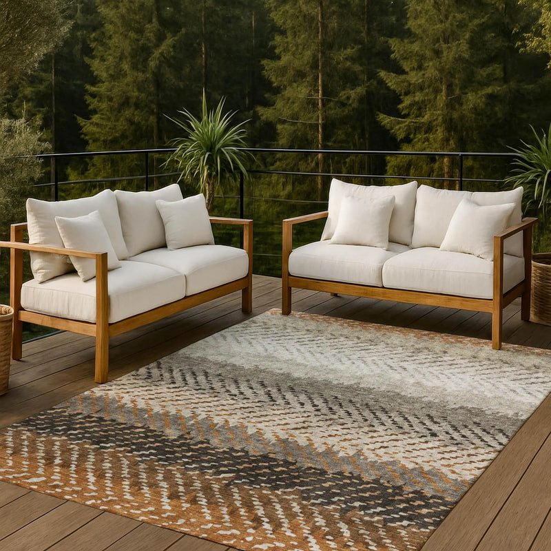 10' X 14' Orange And Beige Striped Washable Indoor Outdoor Area Rug Homeroots Outdoor