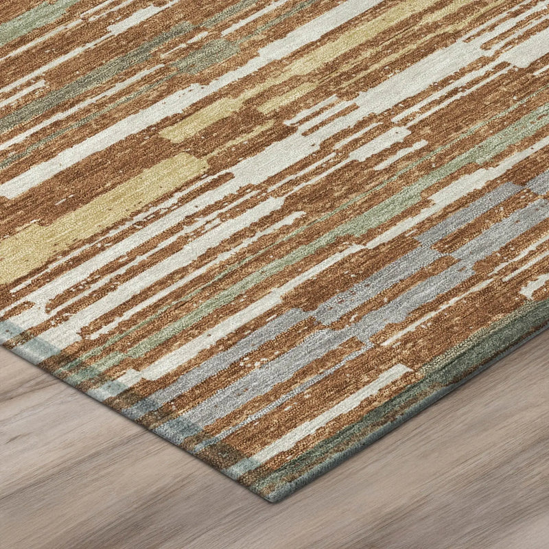 10' X 14' Orange And Beige Striped Washable Indoor Outdoor Area Rug Homeroots Outdoor
