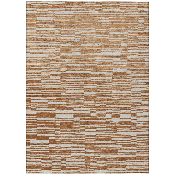 10' X 14' Orange And Beige Striped Washable Indoor Outdoor Area Rug Homeroots Outdoor