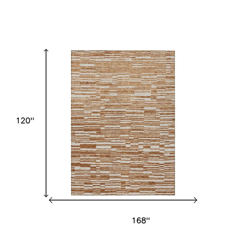 10' X 14' Orange And Beige Striped Washable Indoor Outdoor Area Rug Homeroots Outdoor