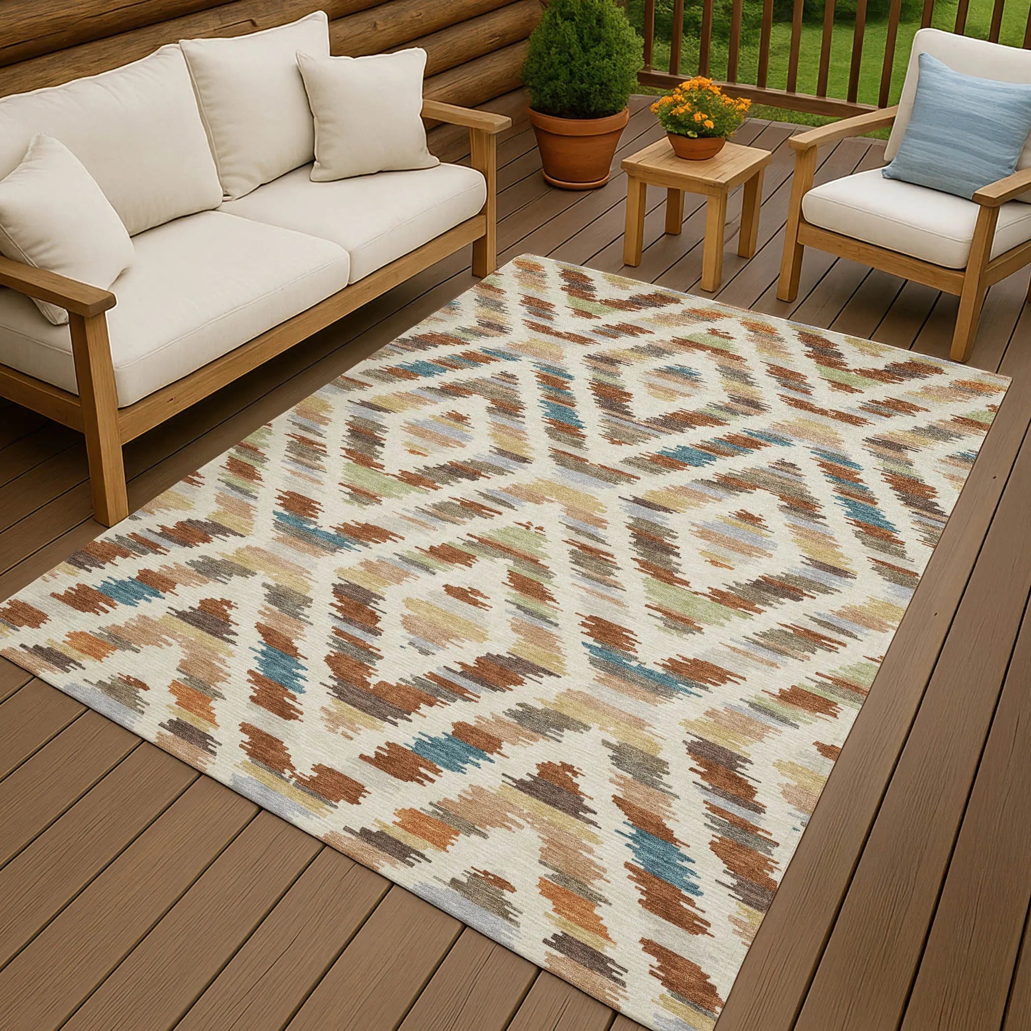 10' X 14' Orange And Beige Tribal Washable Indoor Outdoor Area Rug Homeroots Outdoor