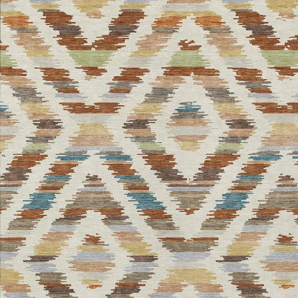 10' X 14' Orange And Beige Tribal Washable Indoor Outdoor Area Rug Homeroots Outdoor