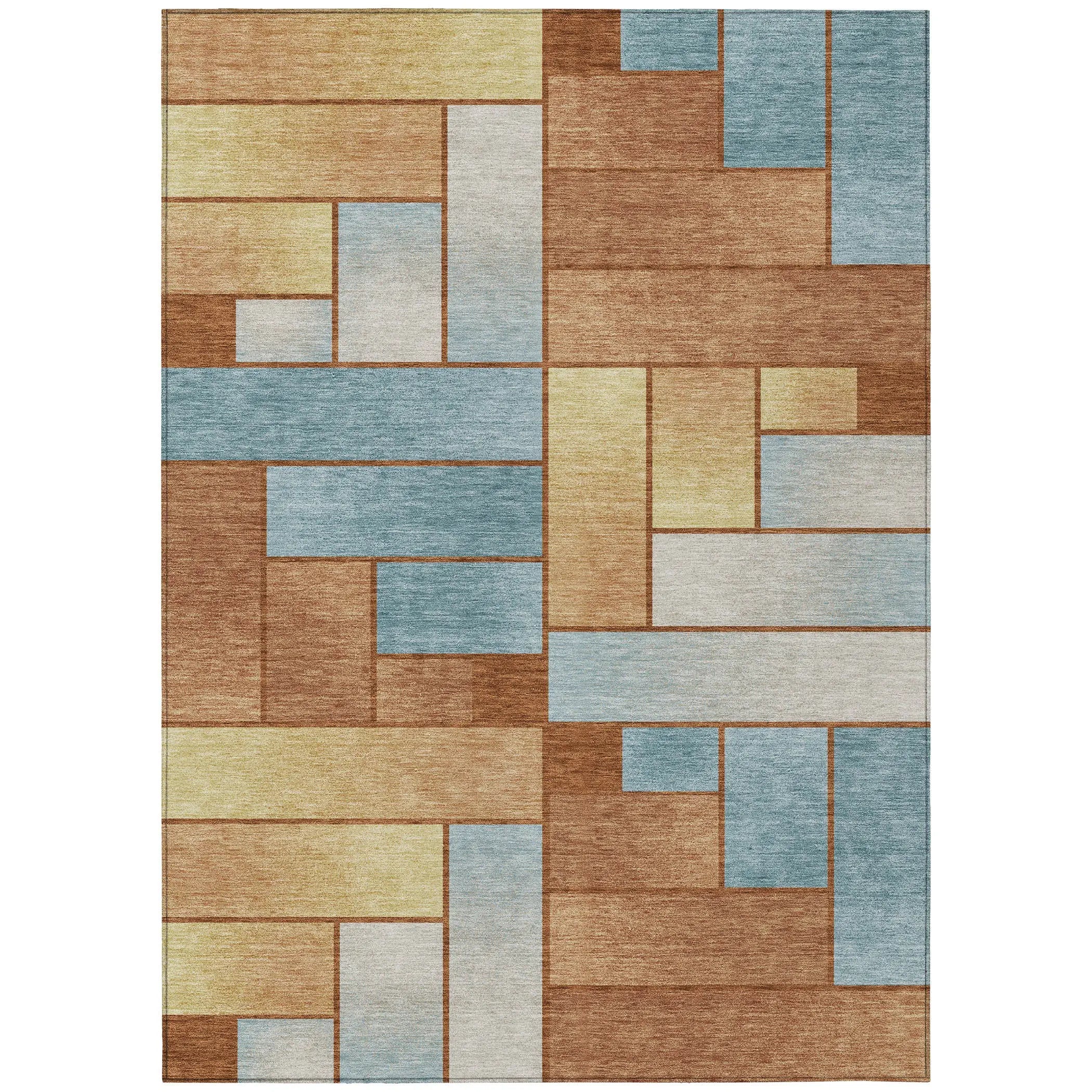 10' X 14' Orange And Blue Geometric Washable Indoor Outdoor Area Rug Homeroots Outdoor