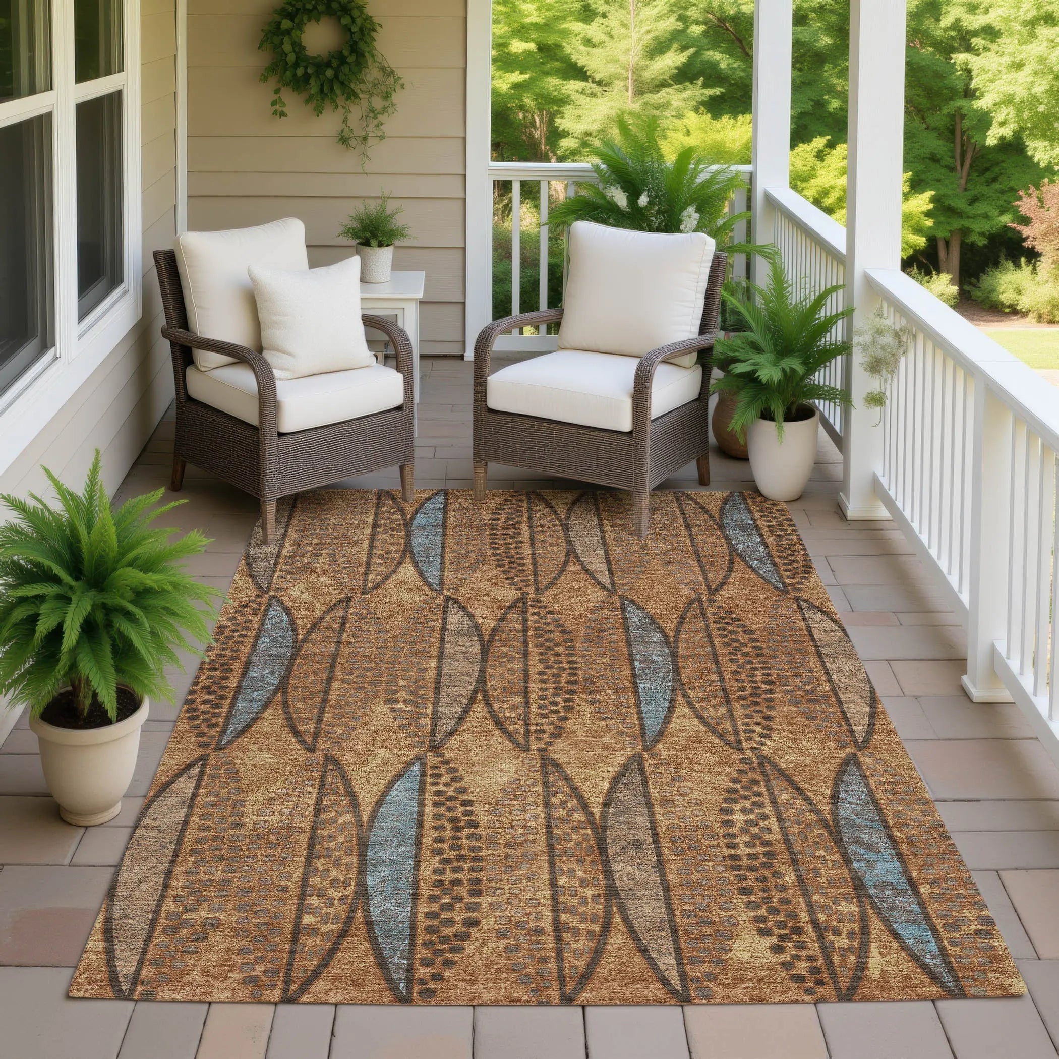 10' X 14' Orange And Blue Geometric Washable Indoor Outdoor Area Rug Homeroots Outdoor