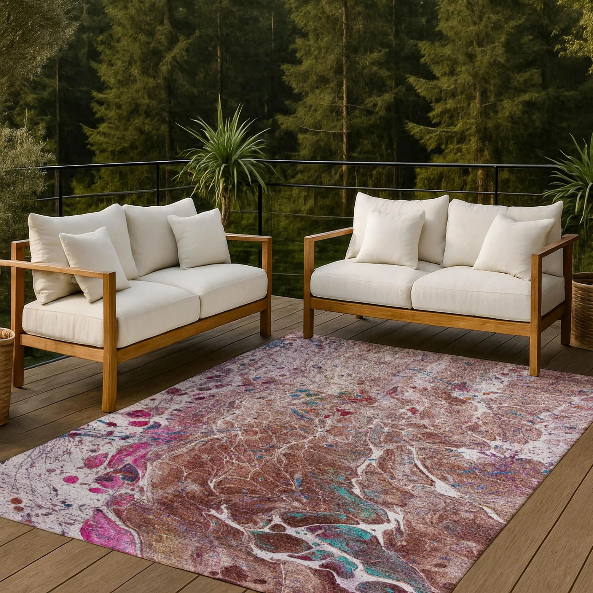10' X 14' Orange And Blush Abstract Washable Indoor Outdoor Area Rug Homeroots Outdoor