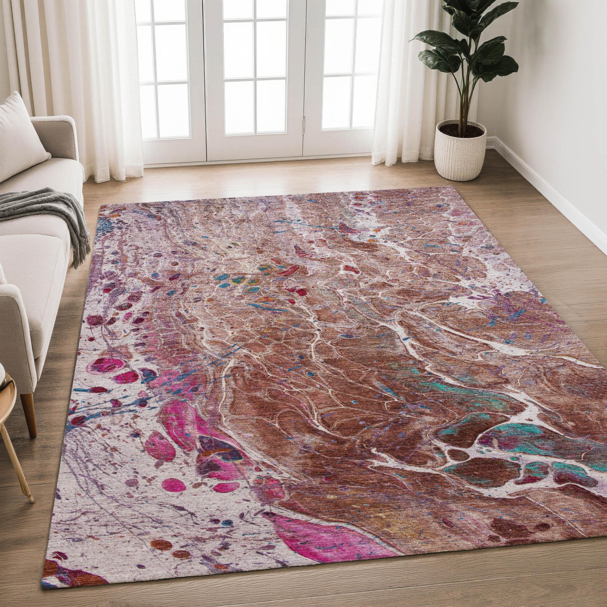 10' X 14' Orange And Blush Abstract Washable Indoor Outdoor Area Rug Homeroots Outdoor