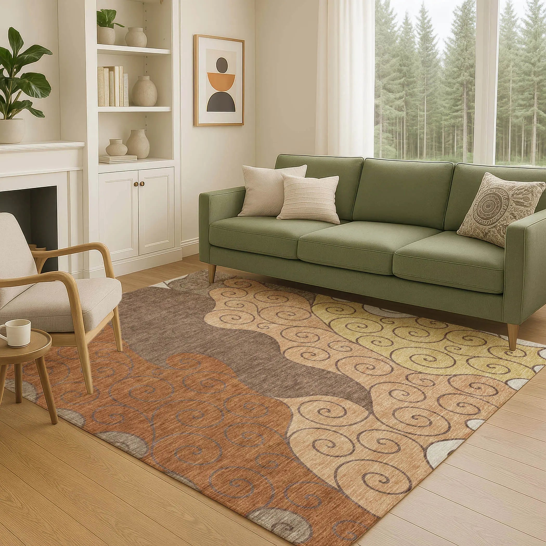 10' X 14' Orange And Brown Abstract Washable Indoor Outdoor Area Rug Homeroots Outdoor