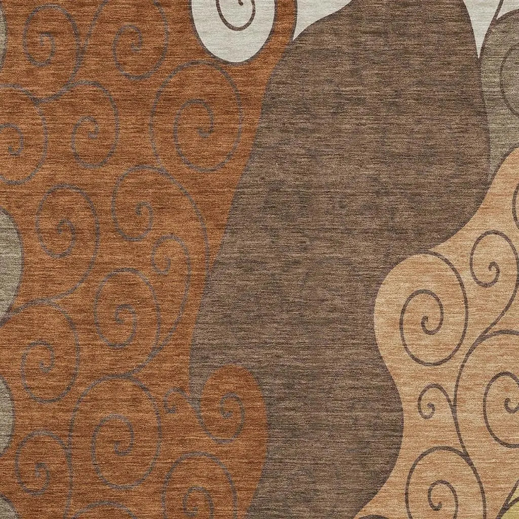 10' X 14' Orange And Brown Abstract Washable Indoor Outdoor Area Rug Homeroots Outdoor
