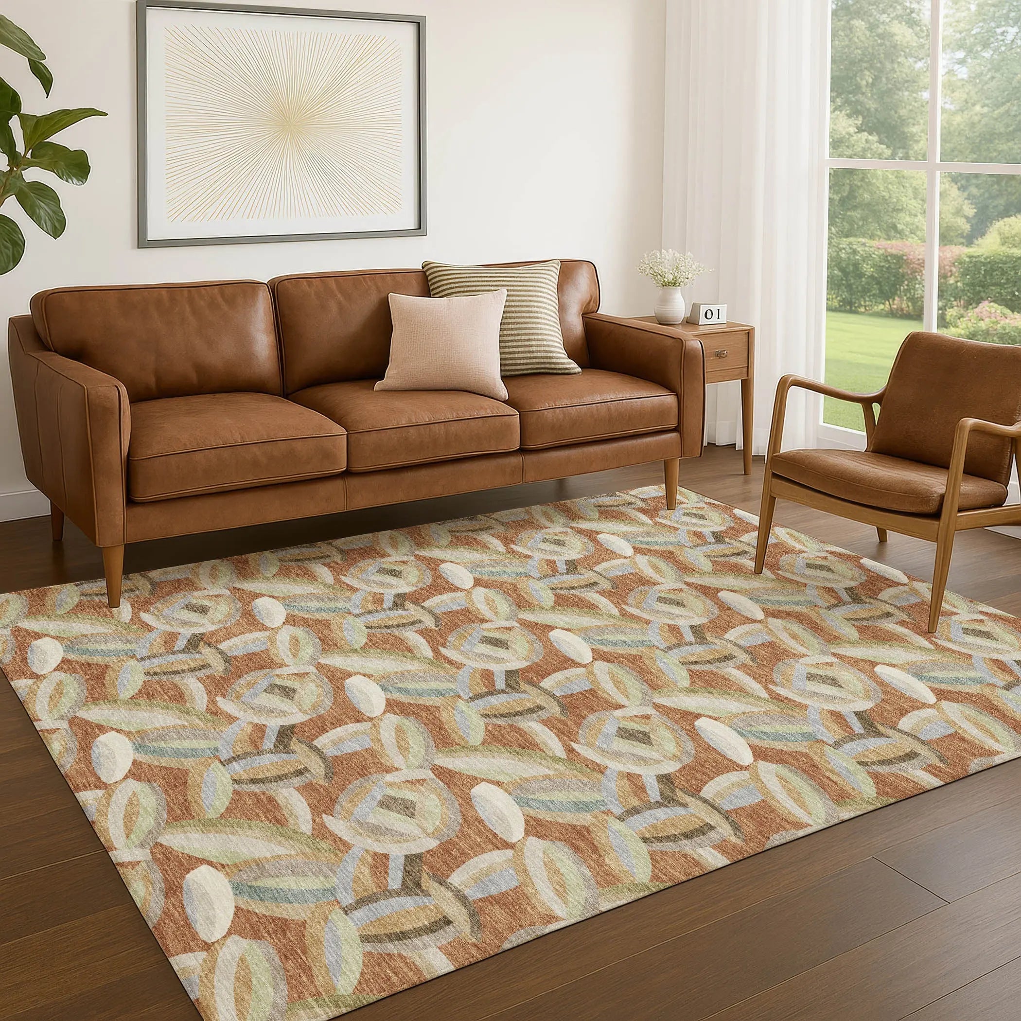 10' X 14' Orange And Brown Abstract Washable Indoor Outdoor Area Rug Homeroots Outdoor
