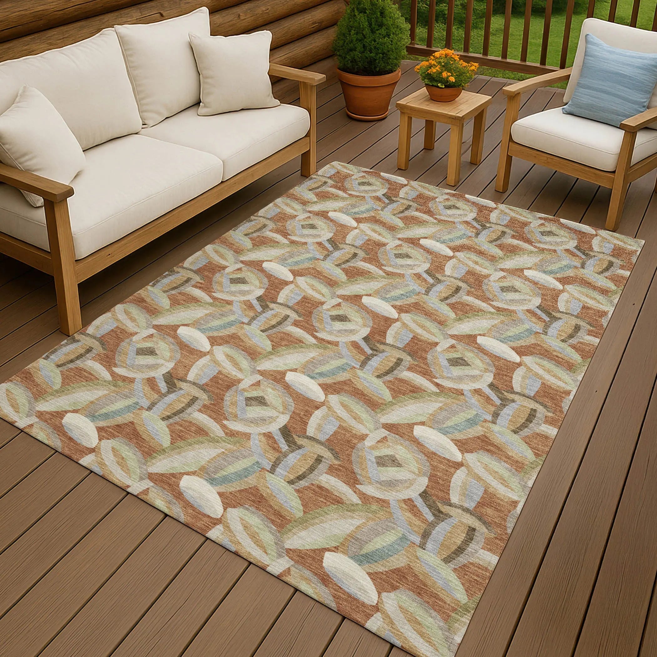 10' X 14' Orange And Brown Abstract Washable Indoor Outdoor Area Rug Homeroots Outdoor