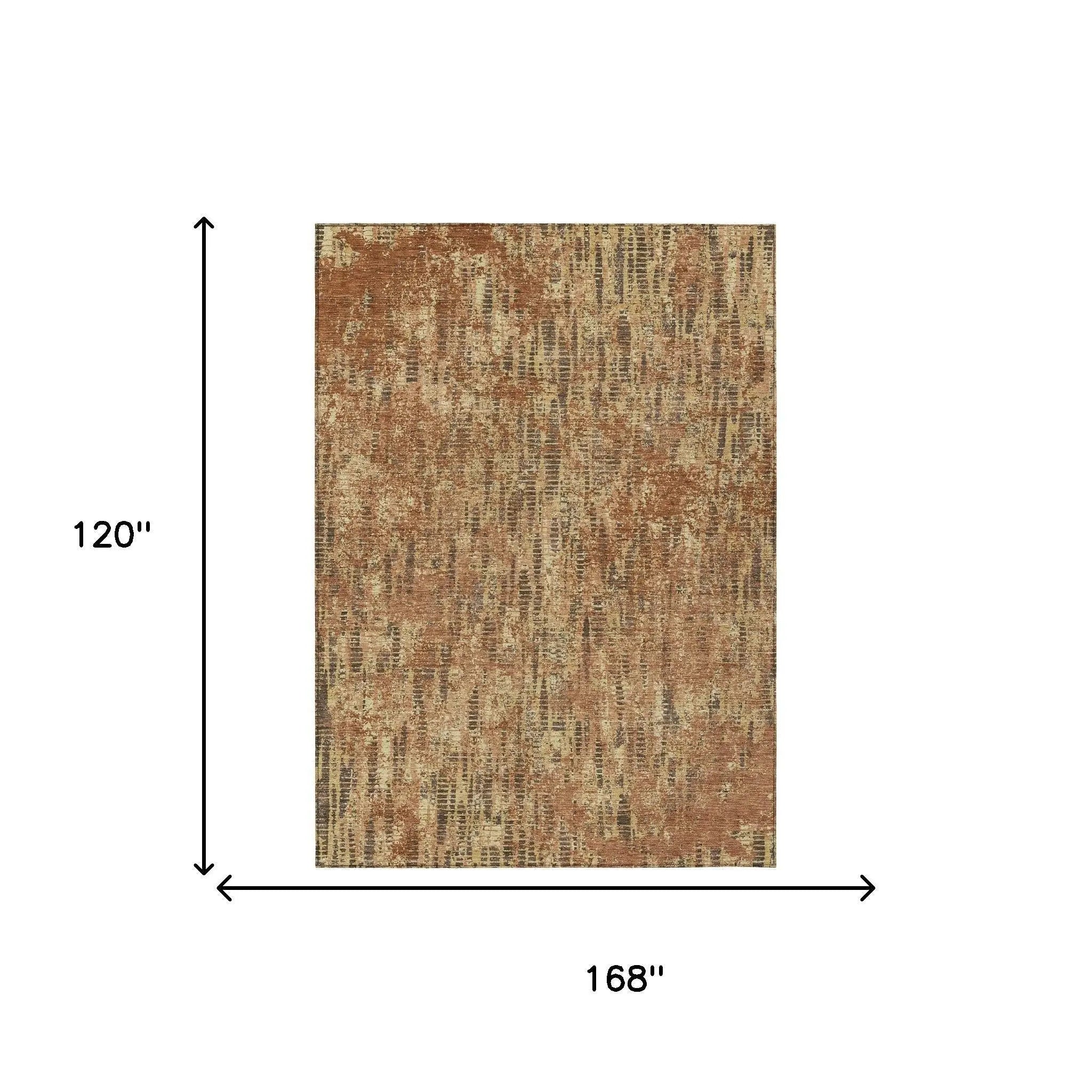 10' X 14' Orange And Brown Abstract Washable Indoor Outdoor Area Rug Homeroots Outdoor