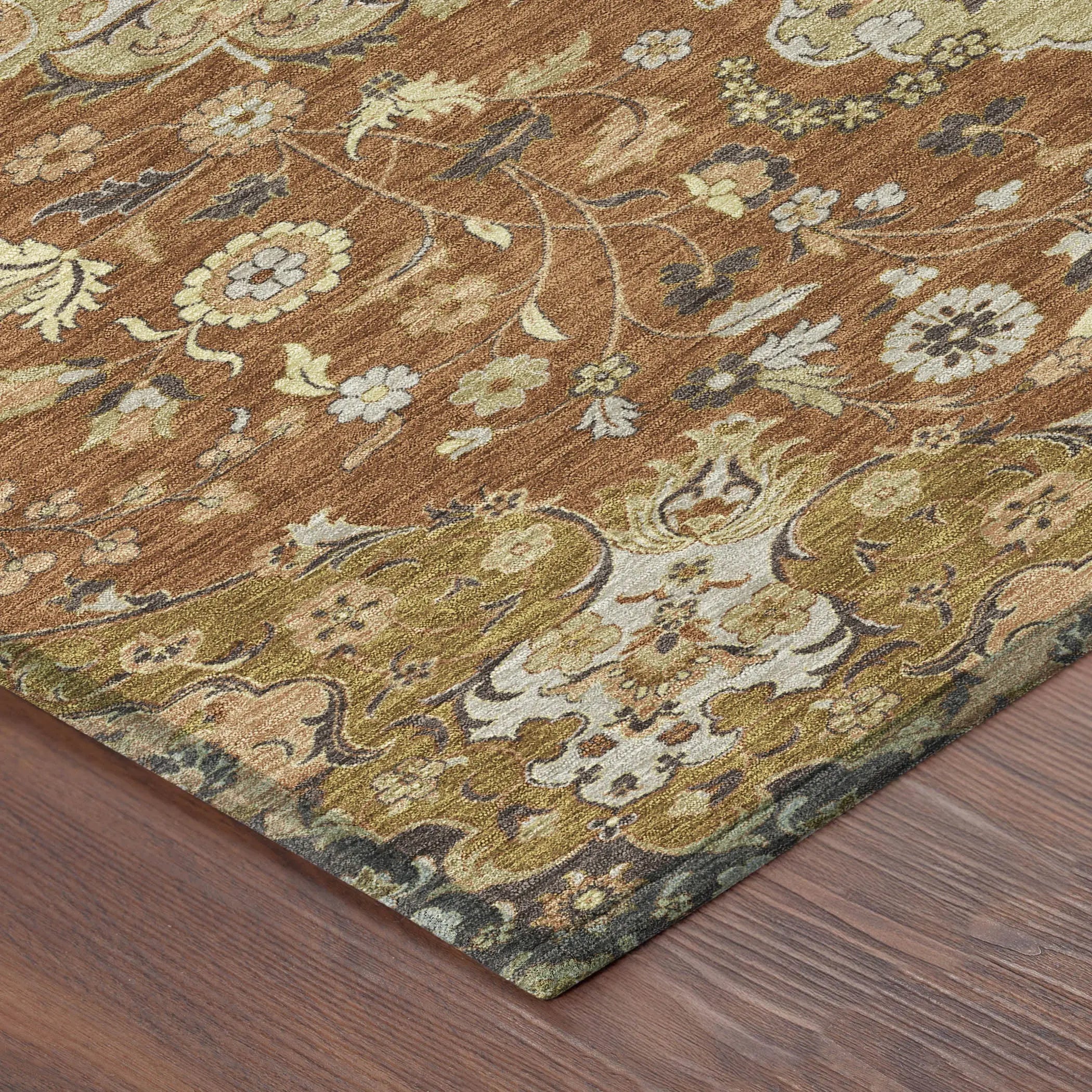 10' X 14' Orange And Brown Damask Washable Indoor Outdoor Area Rug Homeroots Outdoor