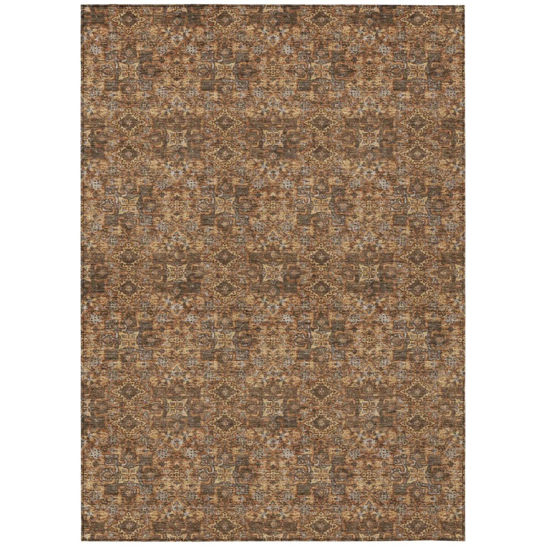 10' X 14' Orange And Brown Damask Washable Indoor Outdoor Area Rug Homeroots Outdoor