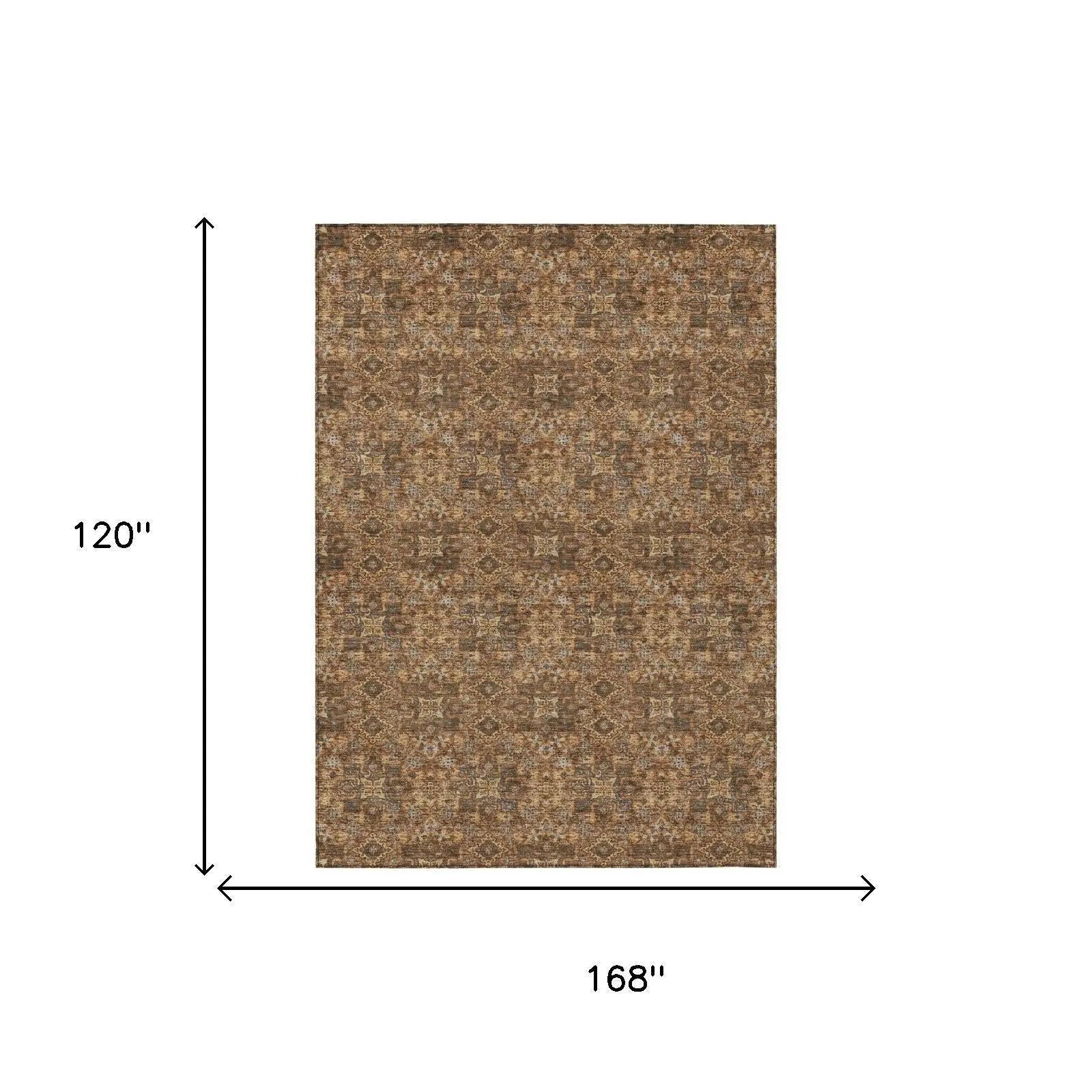 10' X 14' Orange And Brown Damask Washable Indoor Outdoor Area Rug Homeroots Outdoor