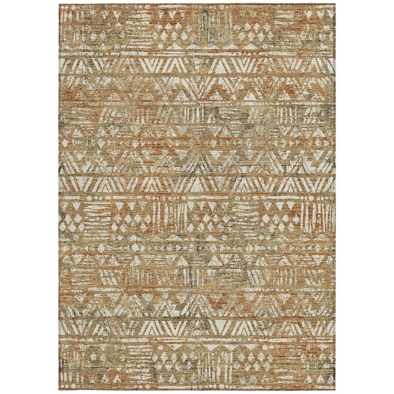 10' X 14' Orange And Brown Geometric Washable Indoor Outdoor Area Rug Homeroots Outdoor