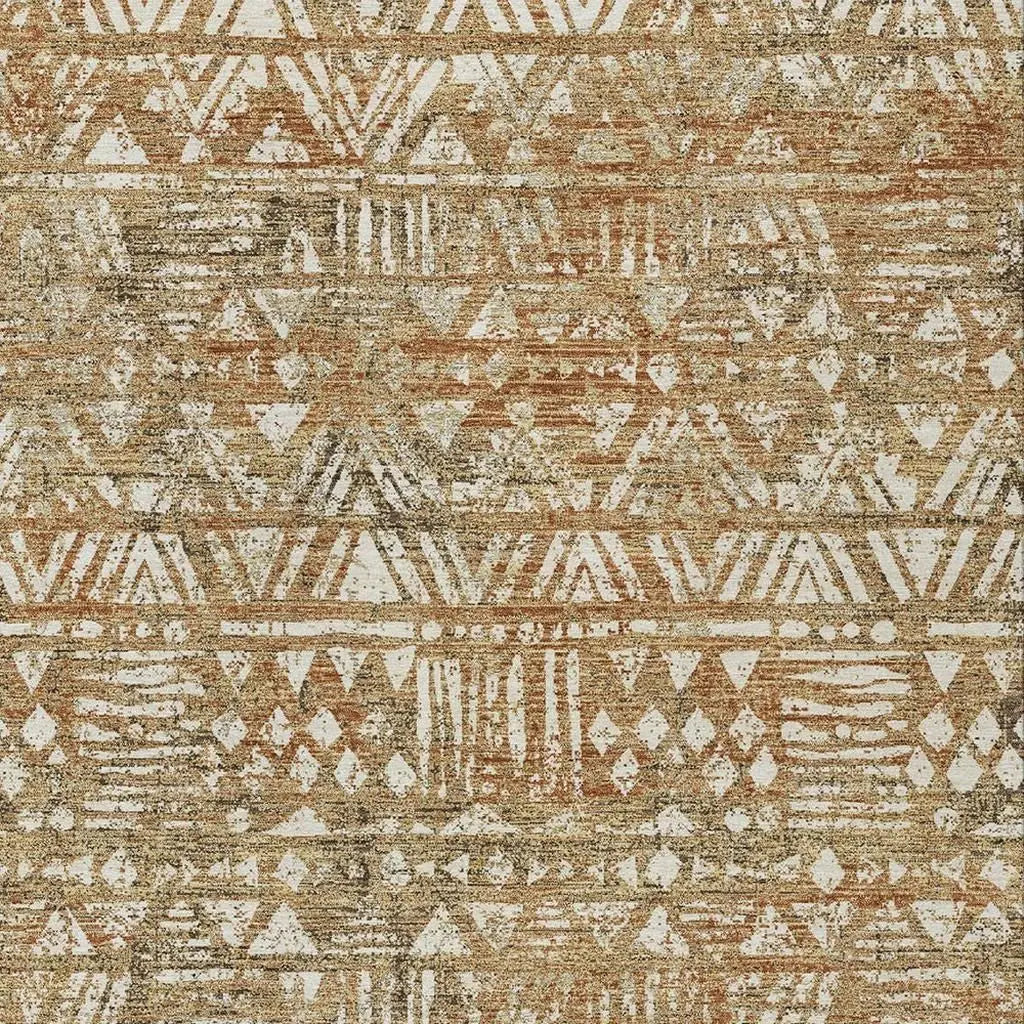 10' X 14' Orange And Brown Geometric Washable Indoor Outdoor Area Rug Homeroots Outdoor