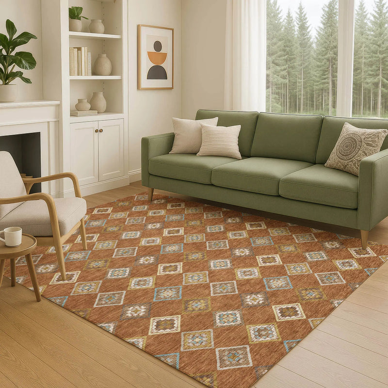 10' X 14' Orange And Brown Geometric Washable Indoor Outdoor Area Rug Homeroots Outdoor