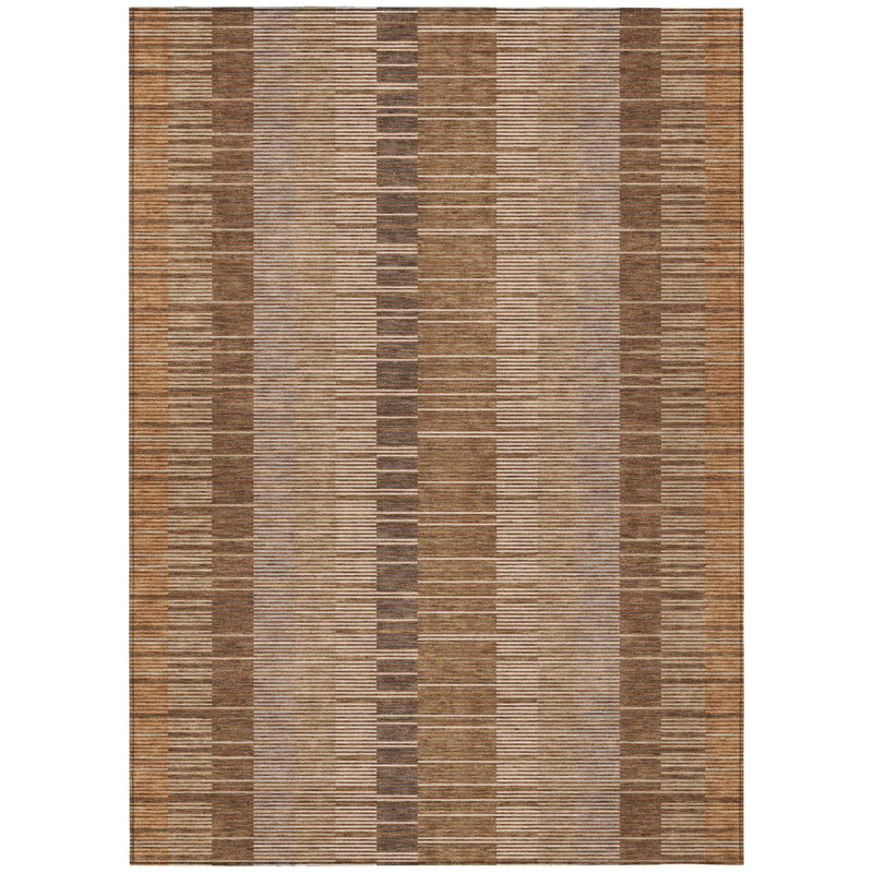 10' X 14' Orange And Brown Striped Washable Indoor Outdoor Area Rug Homeroots Outdoor