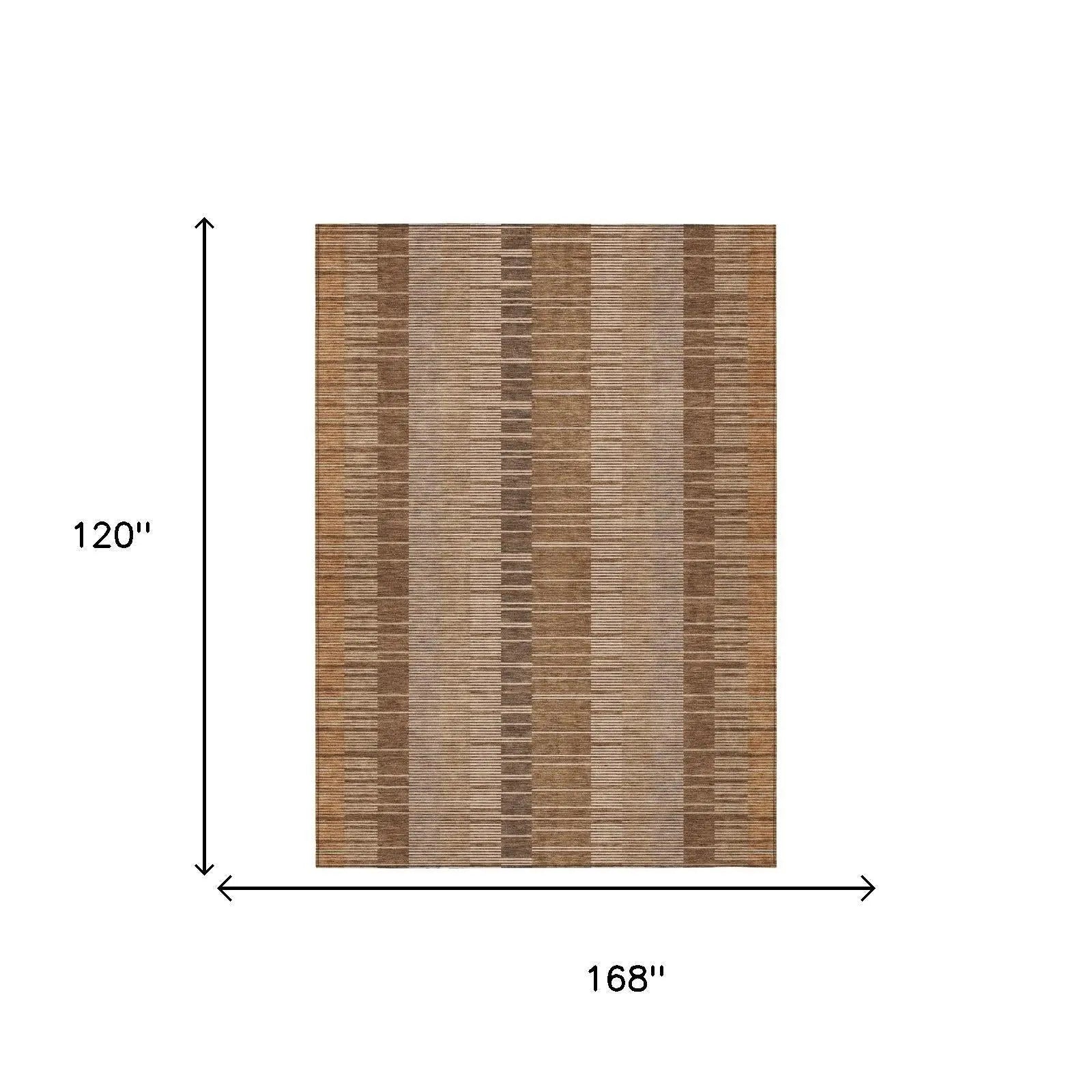 10' X 14' Orange And Brown Striped Washable Indoor Outdoor Area Rug Homeroots Outdoor