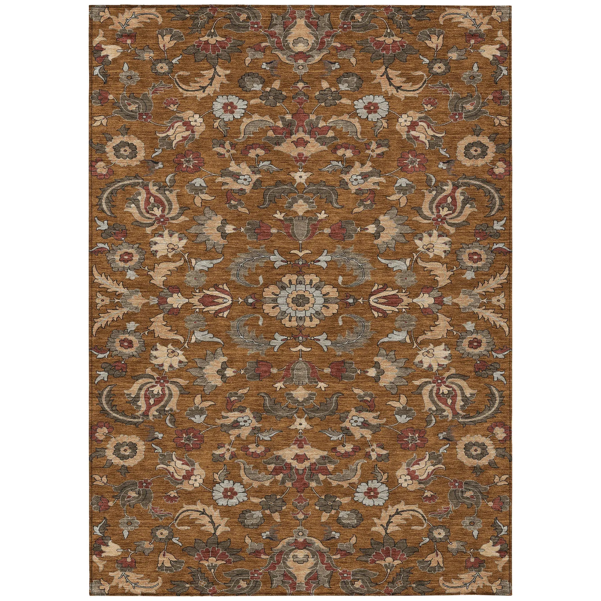 10' X 14' Orange And Burgundy Floral Medallion Washable Indoor Outdoor Area Rug Homeroots Outdoor